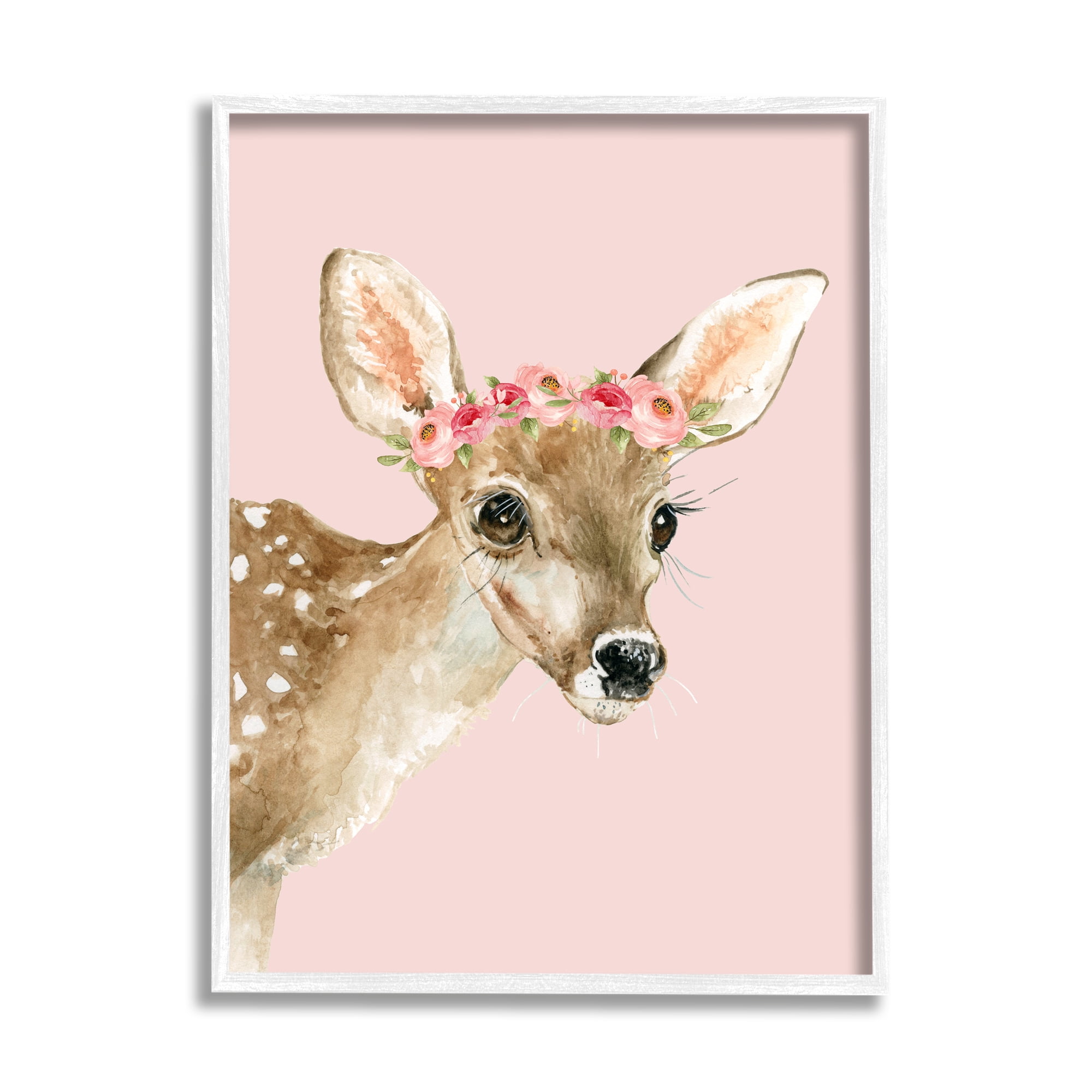 Stupell Industries Baby Deer Flower Crown Animals & Insects Painting White Framed Art Print Wall Art, 16 x 20