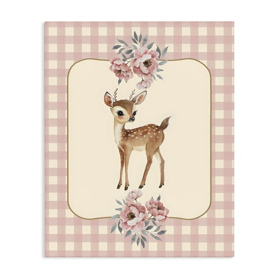 Stupell Industries Cottage Baby Deer Pink Gingham Canvas Art, 16 x 20, by LSR Design Studio