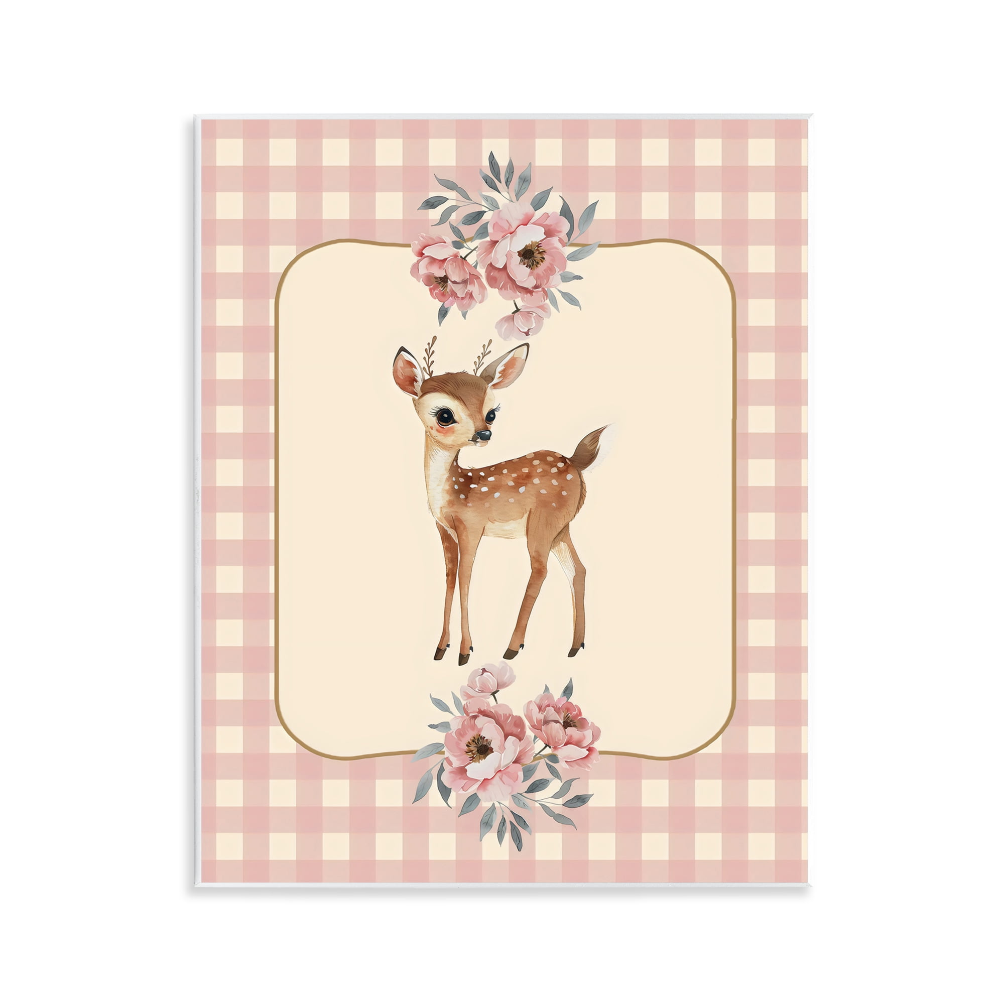 Stupell Industries Baby Deer Pink Gingham Wall Plaque Art, design by LSR Design Studio