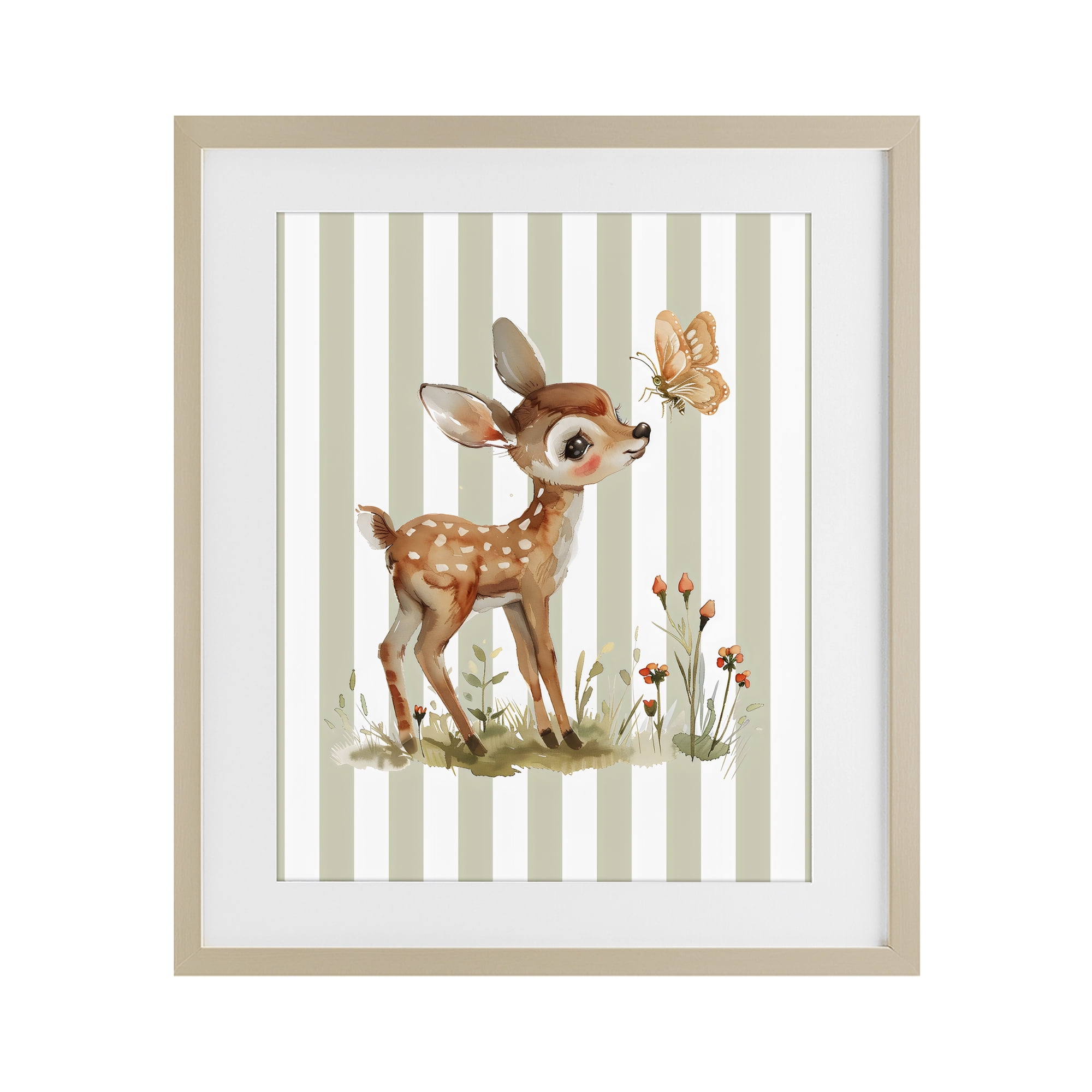 Stupell Industries Baby Deer with Butterfly Birch Framed Print Under Glass, design by LSR Design Studio