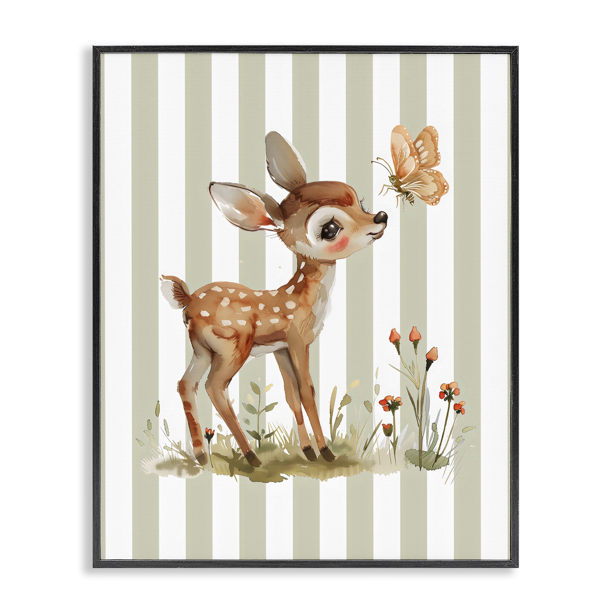 Stupell Industries Baby Deer with Butterfly Black Framed Giclee Art, design by LSR Design Studio
