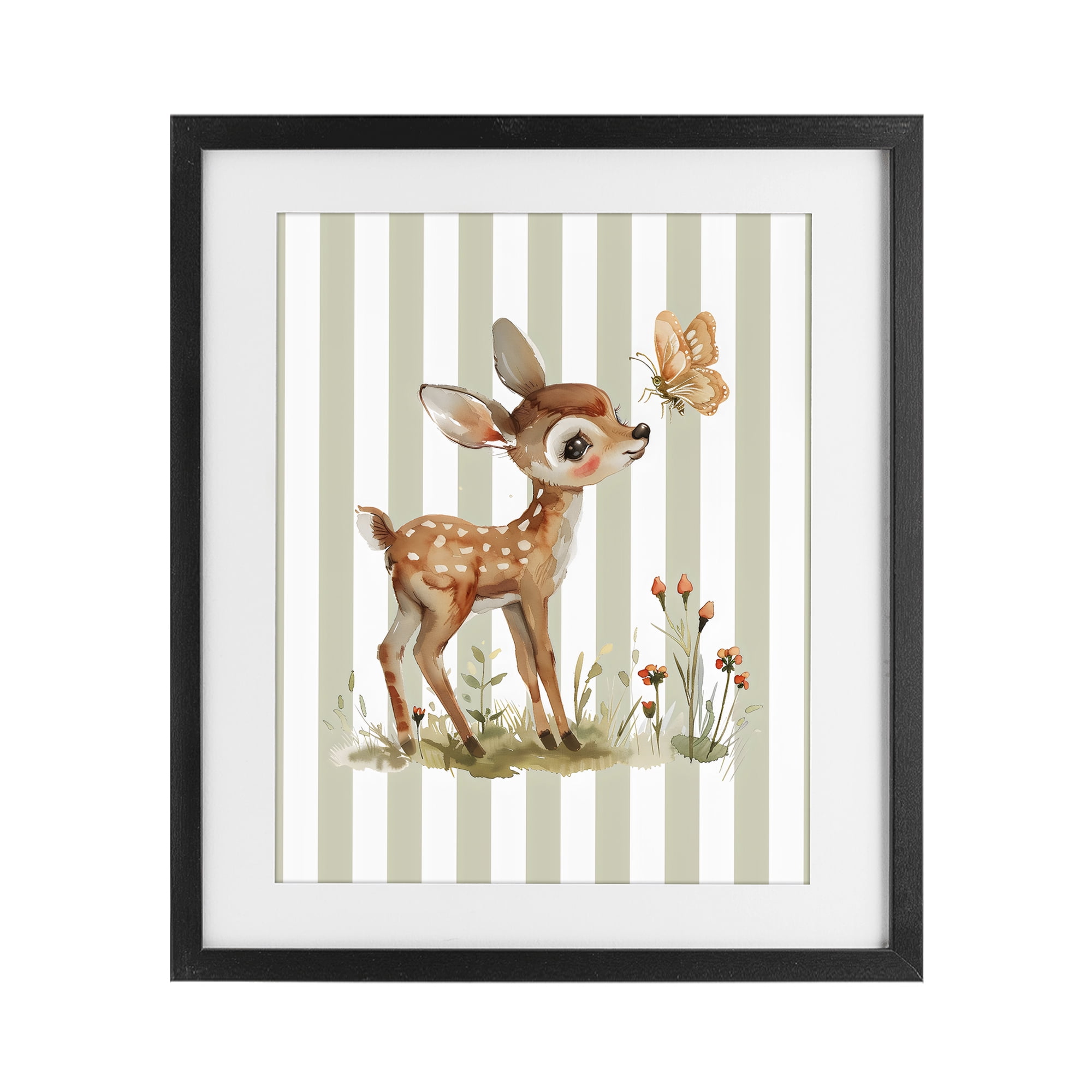 Stupell Industries Baby Deer with Butterfly Black Framed Print Under Glass, design by LSR Design Studio