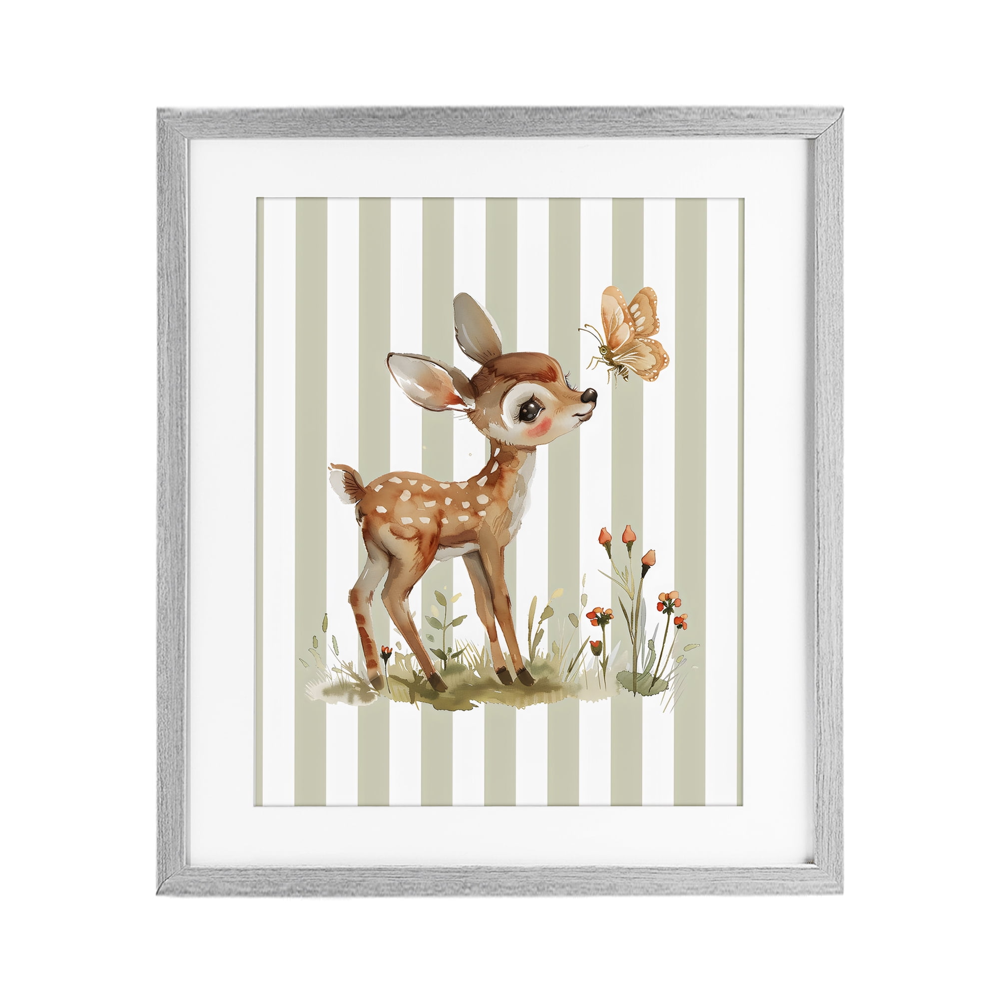 Stupell Industries Baby Deer with Butterfly Gray Framed Print Under Glass, design by LSR Design Studio