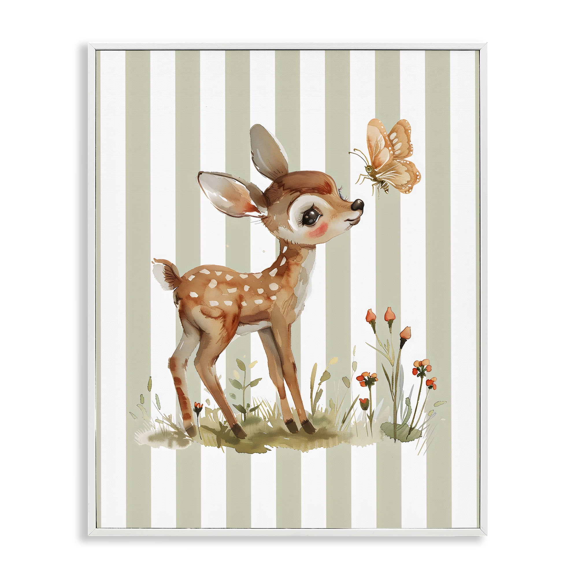 Stupell Industries Baby Deer with Butterfly White Framed Giclee Art, design by LSR Design Studio