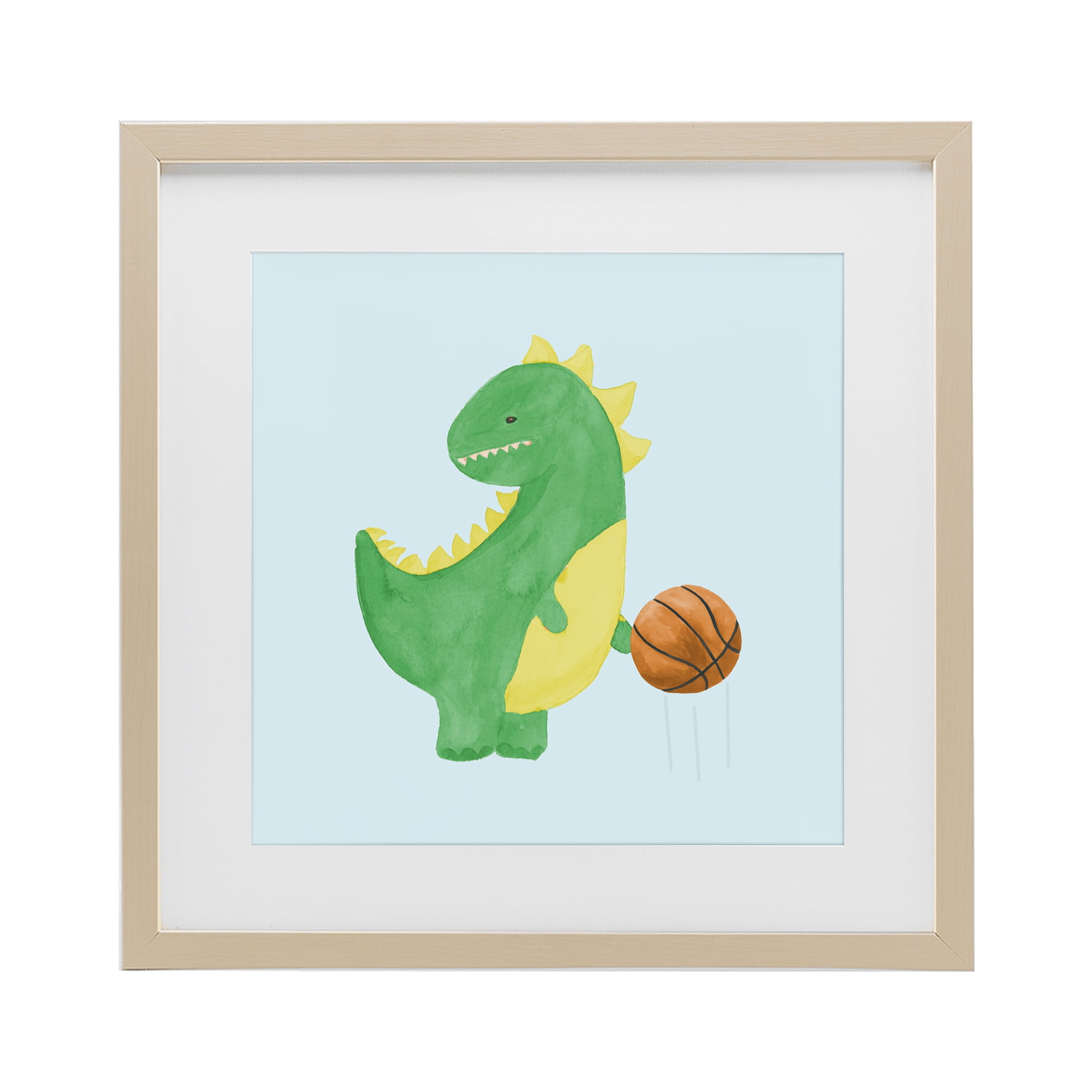 Stupell Industries Baby Dino & Basketball Birch Framed Print Under Glass, design by Lucille Price