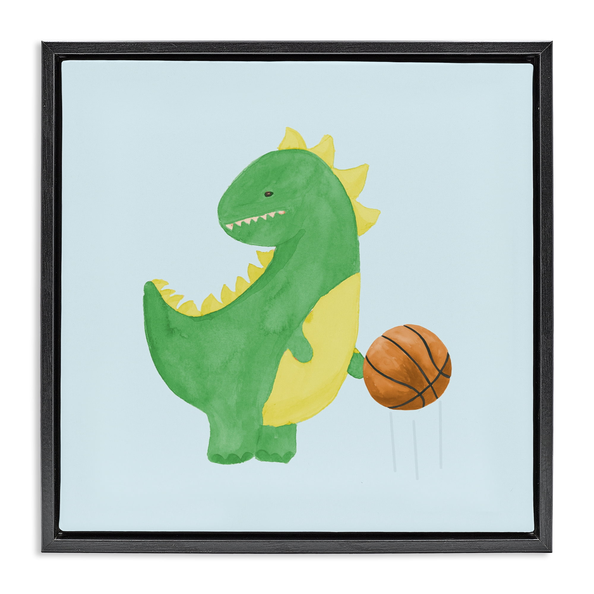 Stupell Industries Baby Dino & Basketball Black Framed Floater Canvas Wall Art, design by Lucille Price