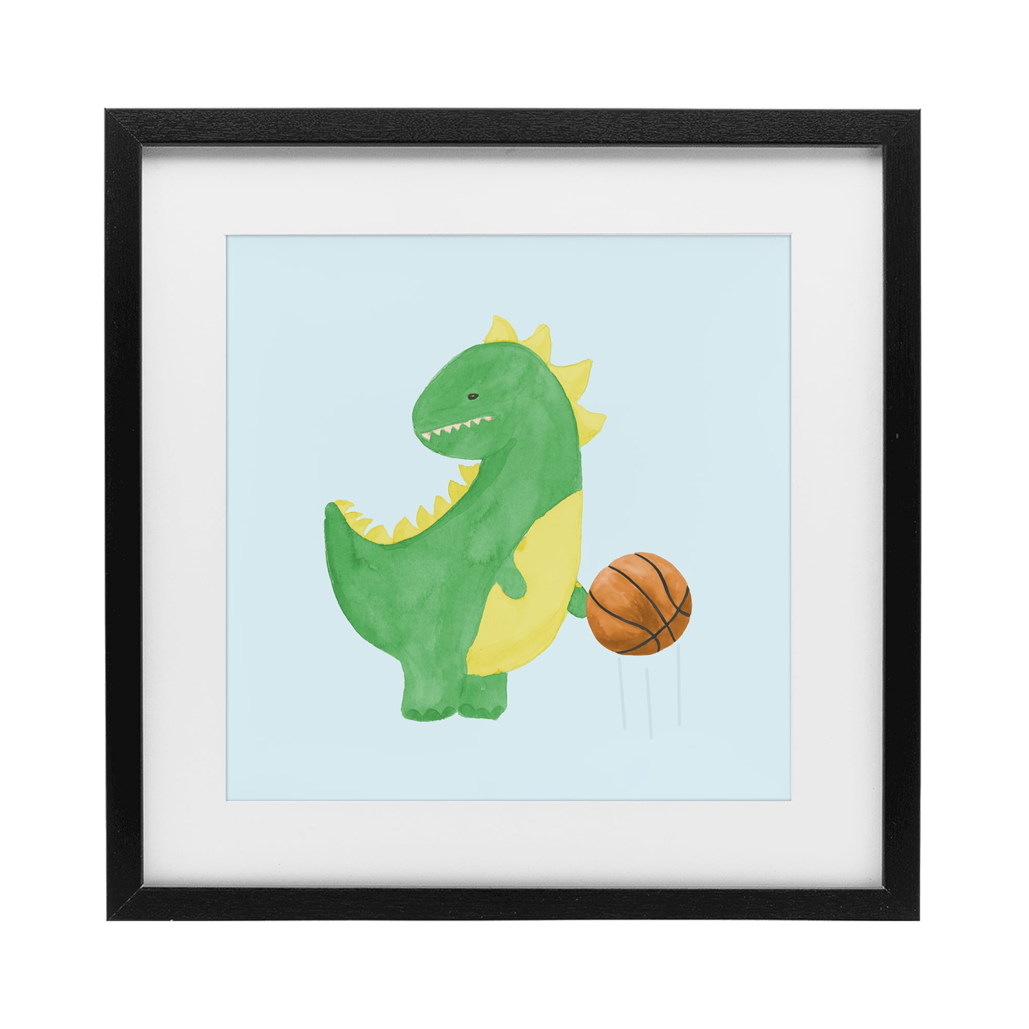Stupell Industries Baby Dino & Basketball Black Framed Print Under Glass, design by Lucille Price