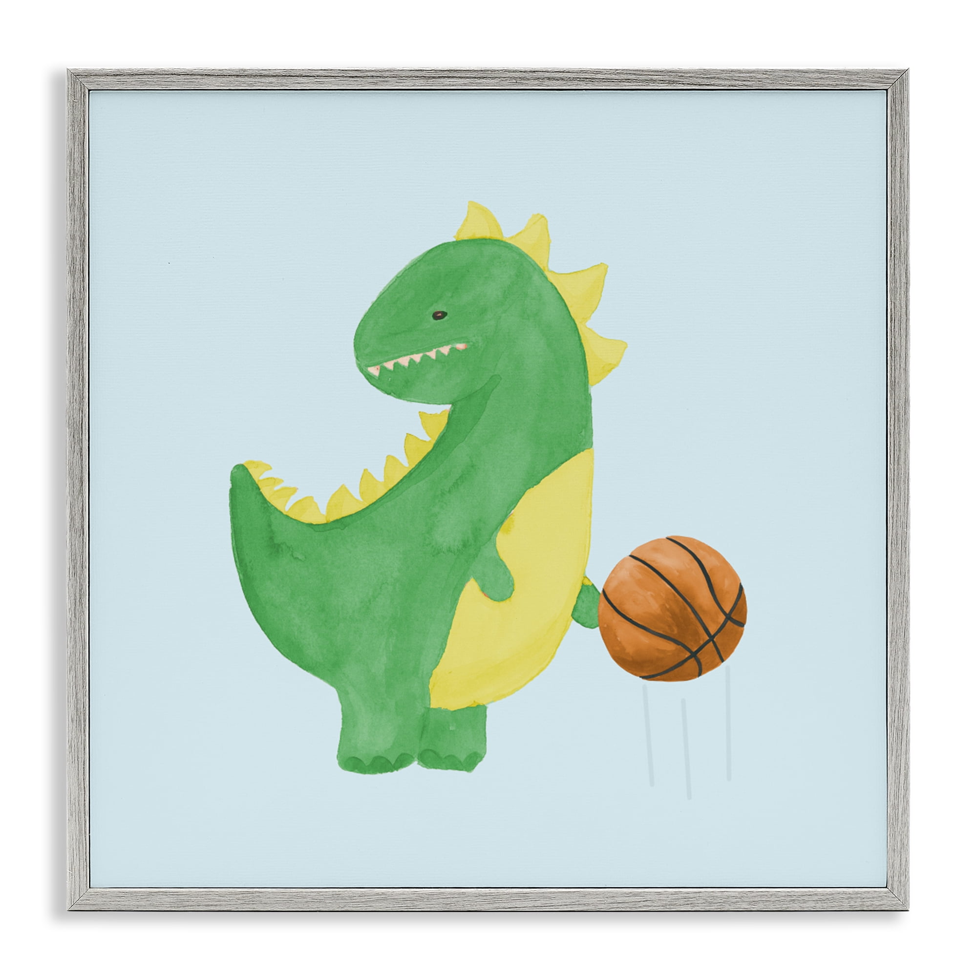 Stupell Industries Baby Dino & Basketball Gray Framed Giclee Art, design by Lucille Price