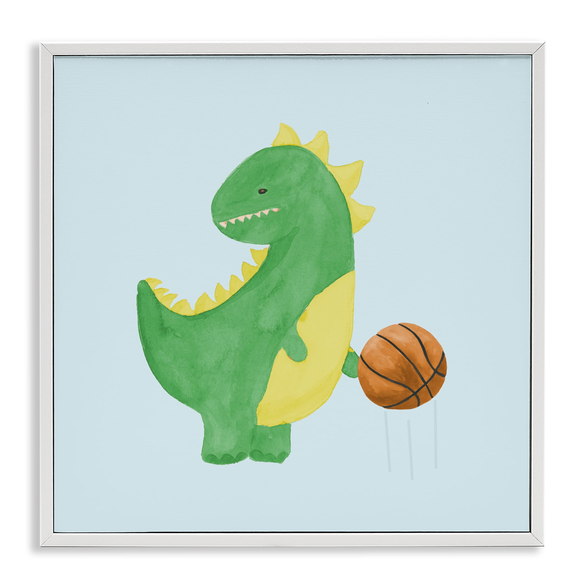Stupell Industries Baby Dino & Basketball White Framed Giclee Art, design by Lucille Price