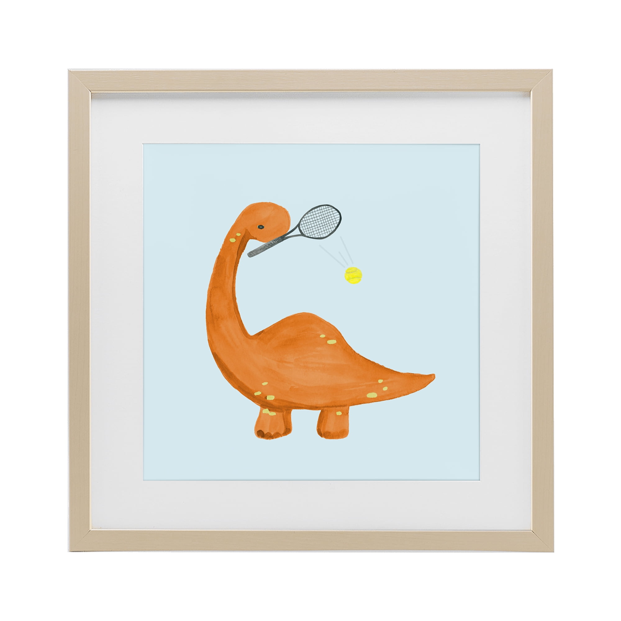 Stupell Industries Baby Dino Playing Tennis Birch Framed Print Under Glass, design by Lucille Price