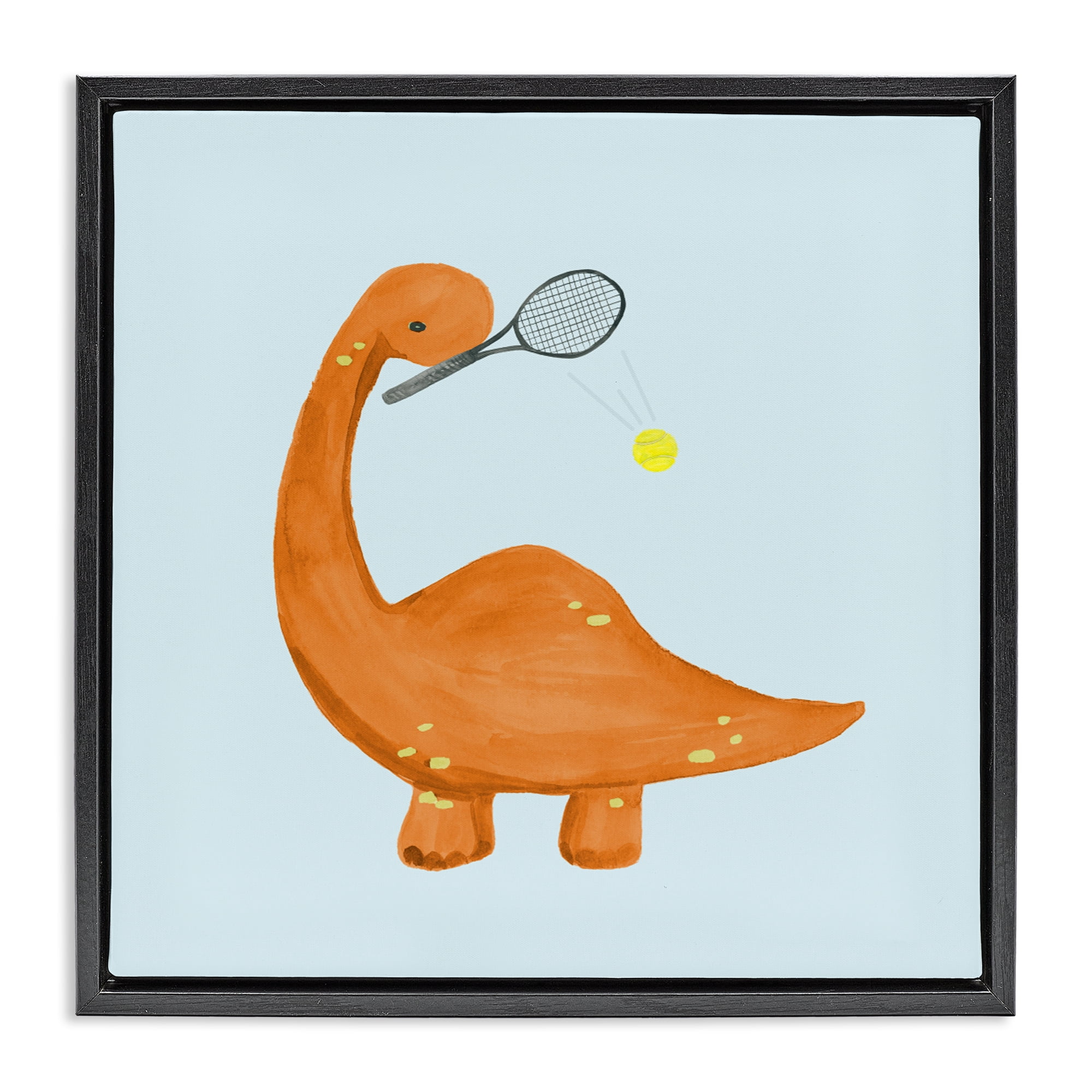 Stupell Industries Baby Dino Playing Tennis Black Framed Floater Canvas Wall Art, design by Lucille Price