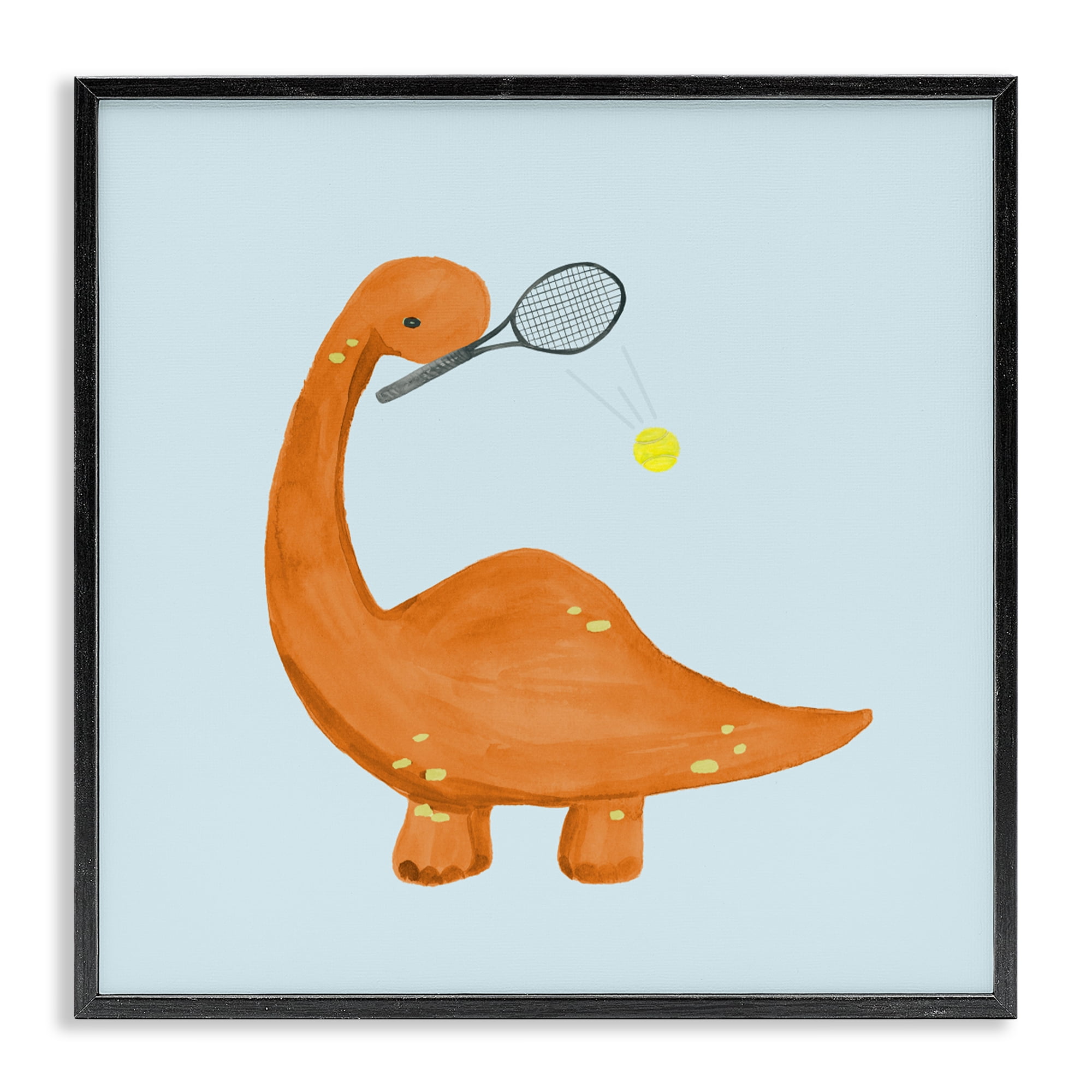 Stupell Industries Baby Dino Playing Tennis Black Framed Giclee Art, design by Lucille Price