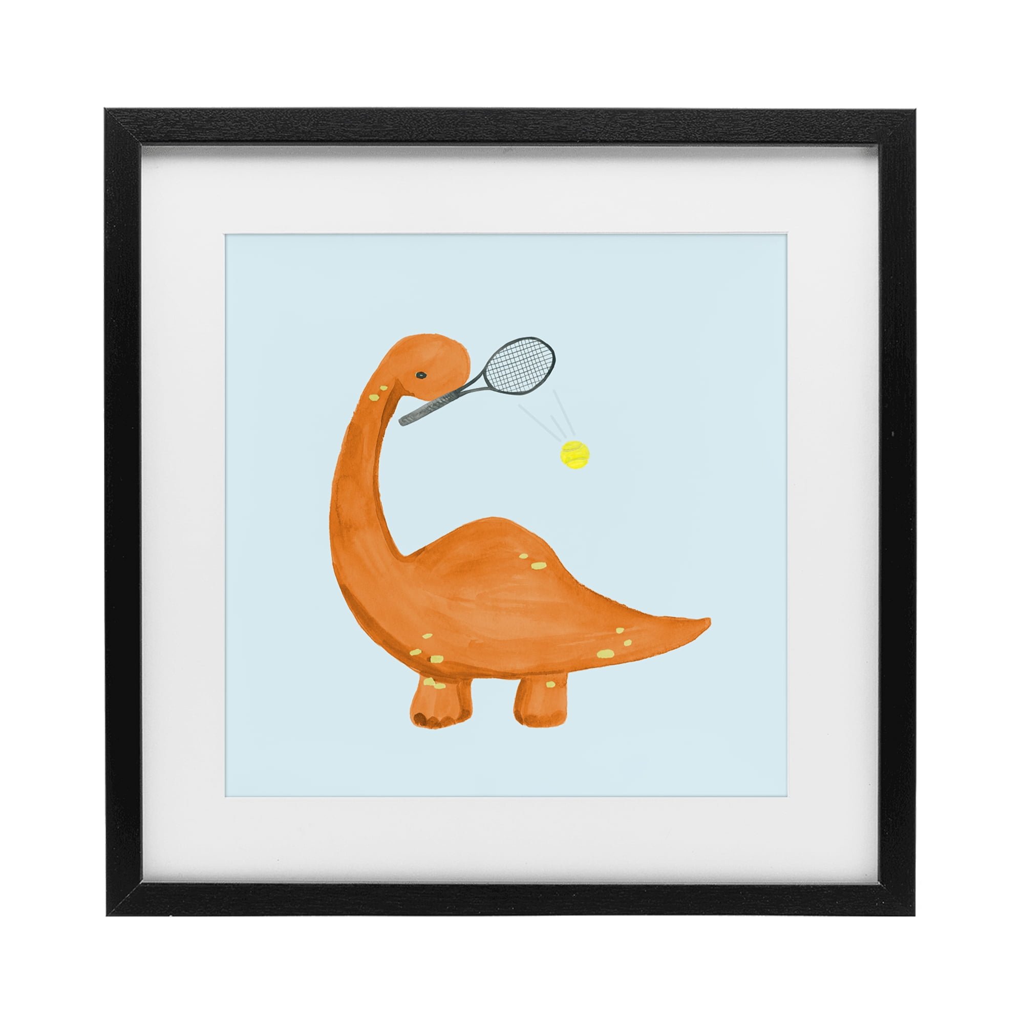 Stupell Industries Baby Dino Playing Tennis Black Framed Print Under Glass, design by Lucille Price