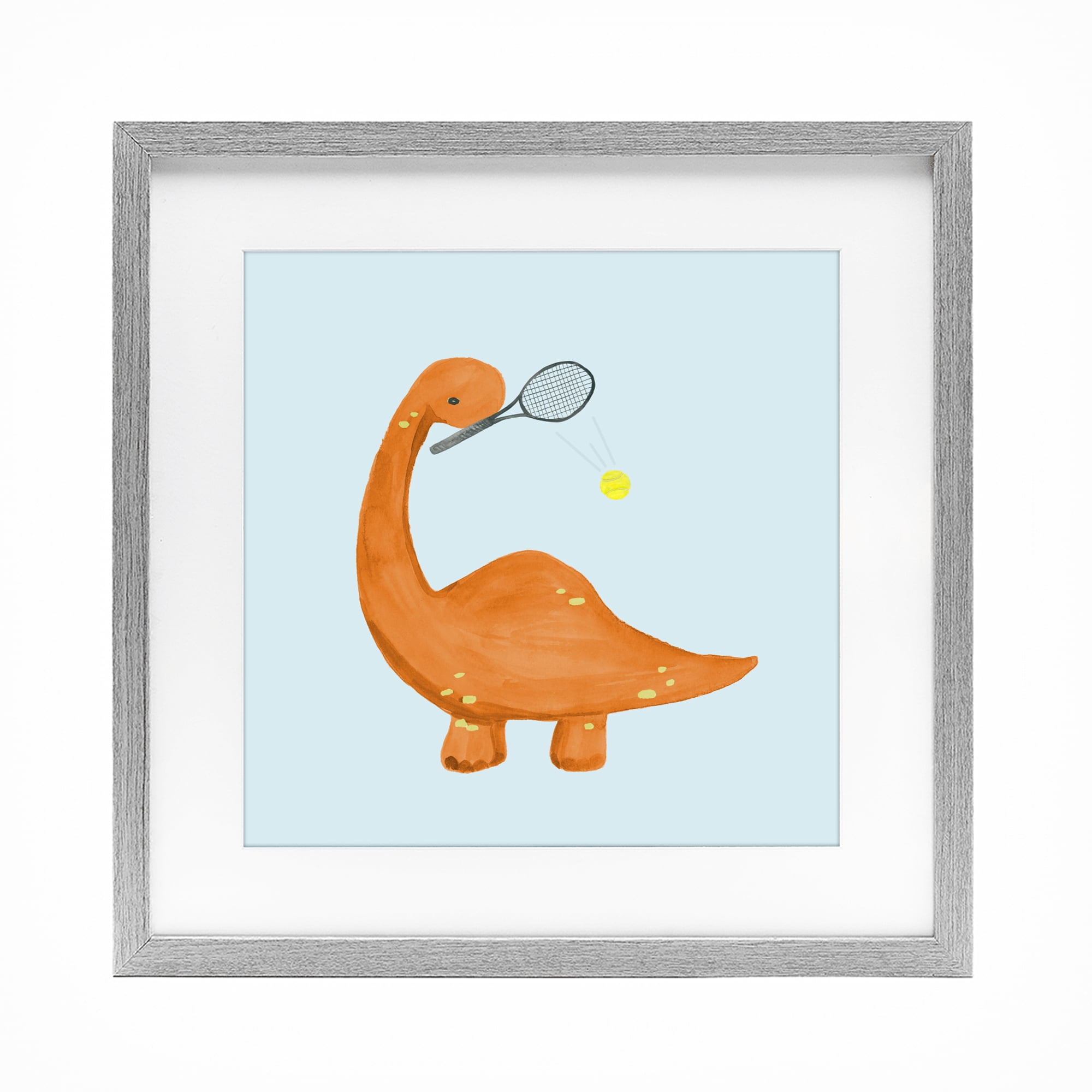 Stupell Industries Baby Dino Playing Tennis Gray Framed Print Under Glass, design by Lucille Price