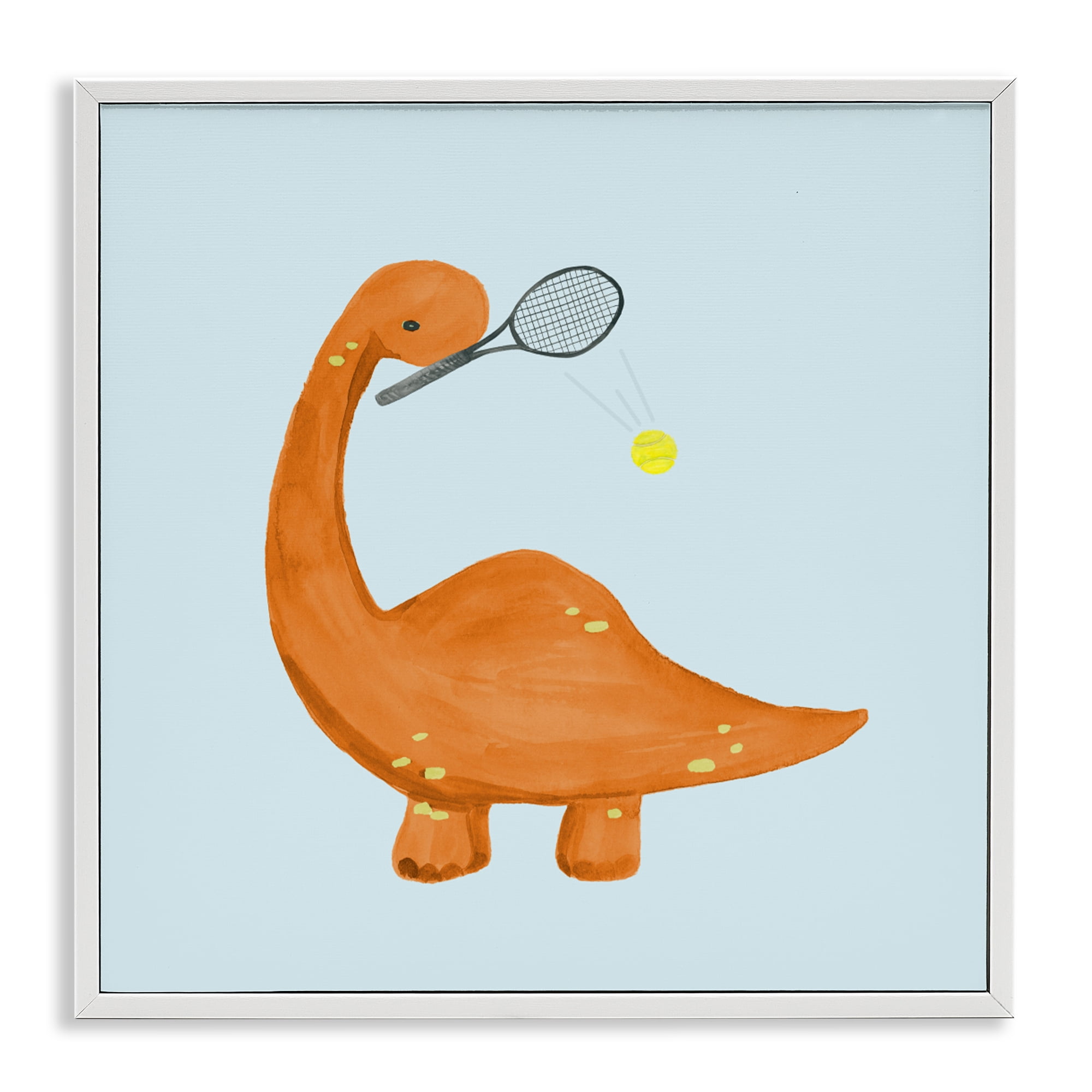 Stupell Industries Baby Dino Playing Tennis White Framed Giclee Art, design by Lucille Price