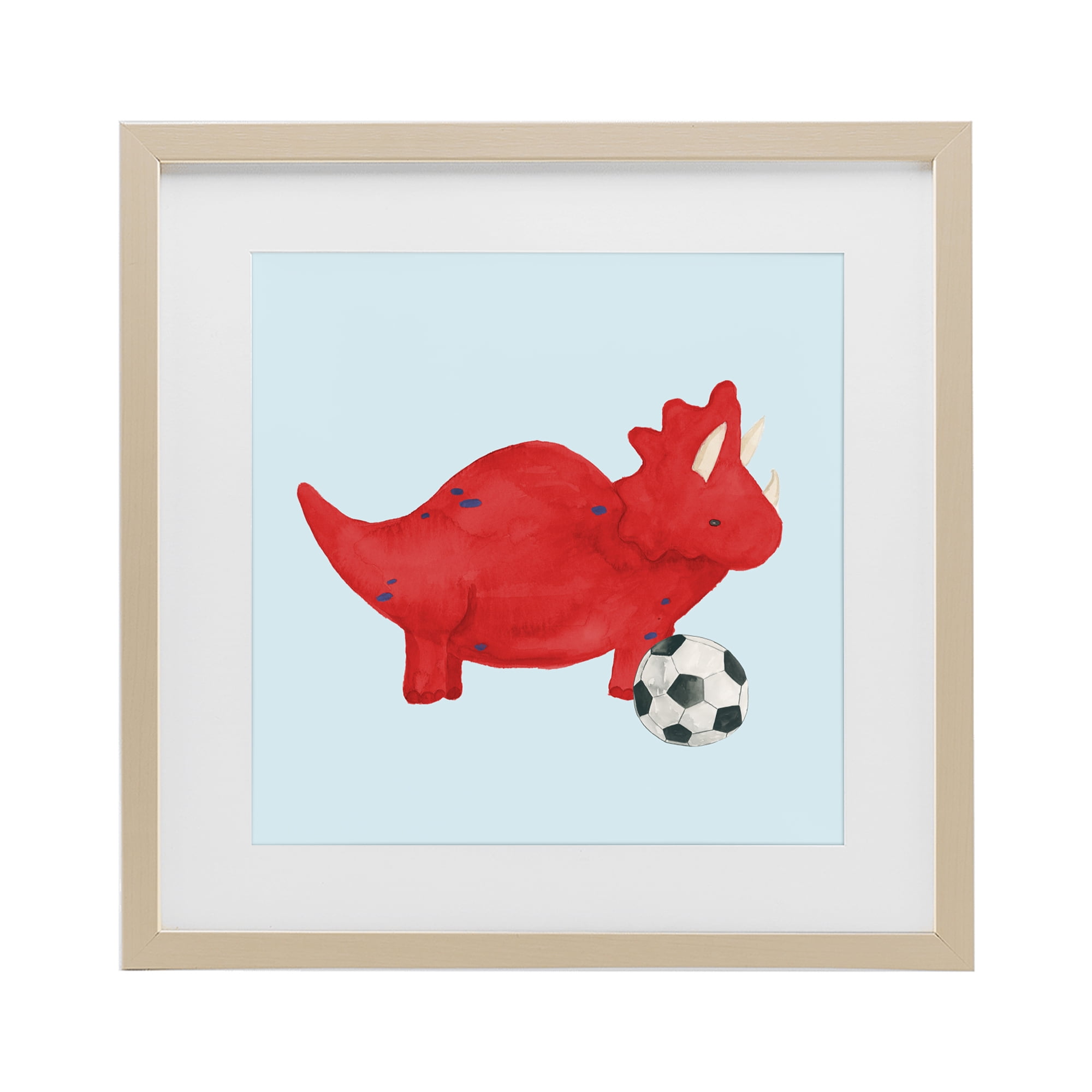 Stupell Industries Baby Dino with Ball Birch Framed Print Under Glass, design by Lucille Price