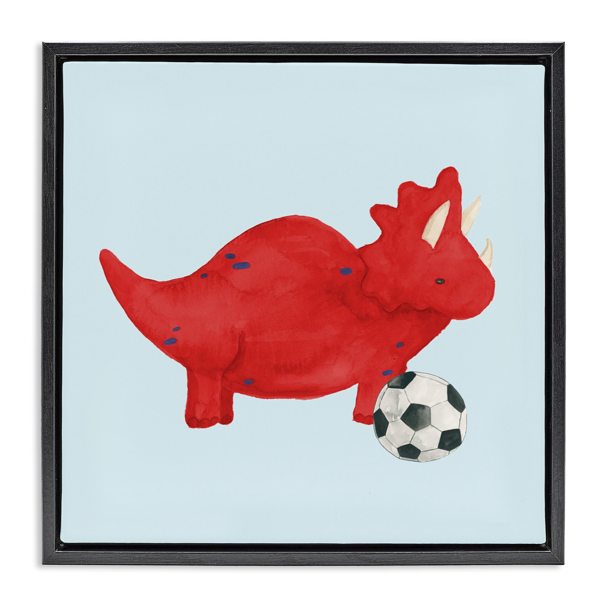 Stupell Industries Baby Dino with Ball Black Framed Floater Canvas Wall Art, design by Lucille Price