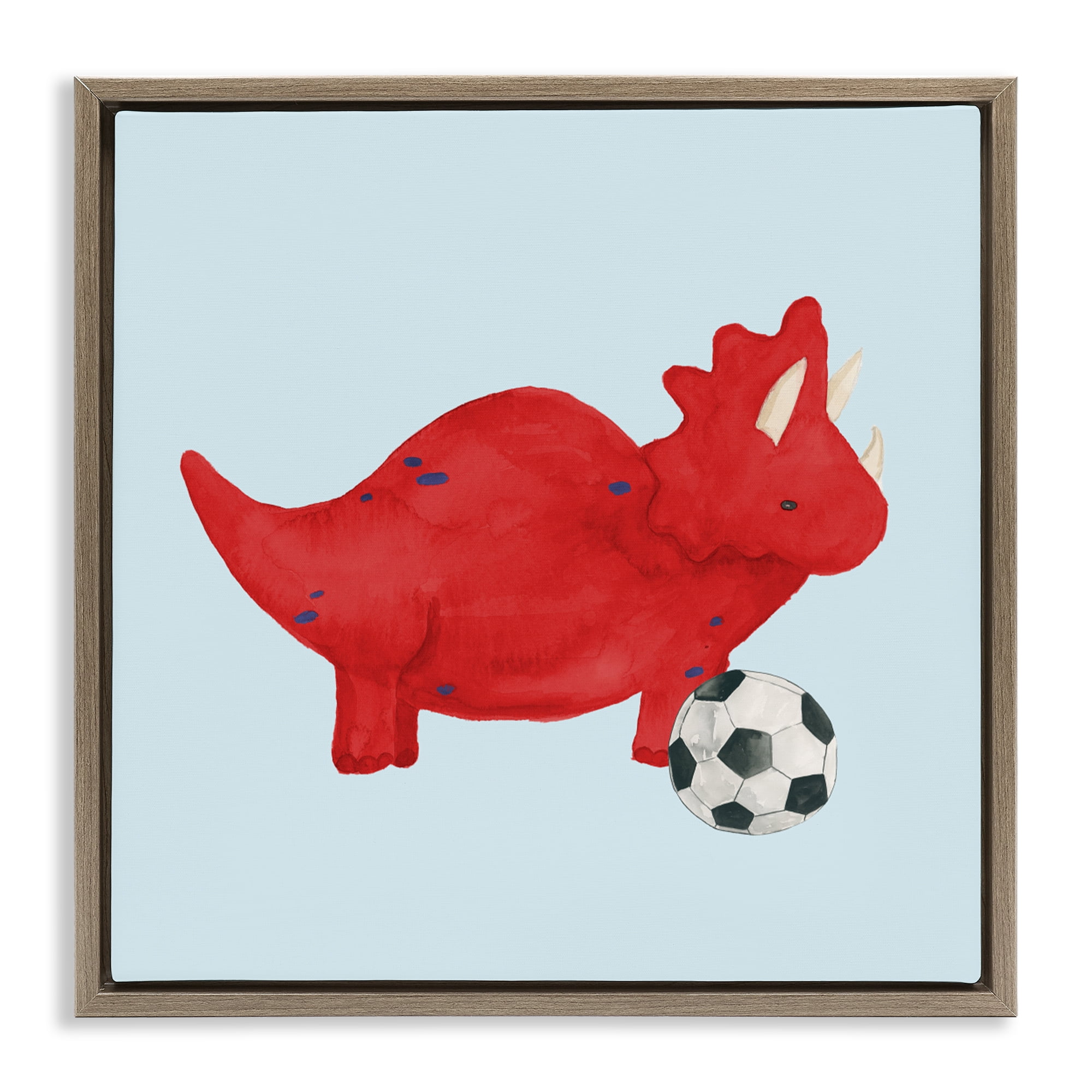 Stupell Industries Baby Dino with Ball Brown Framed Floater Canvas Wall Art, design by Lucille Price