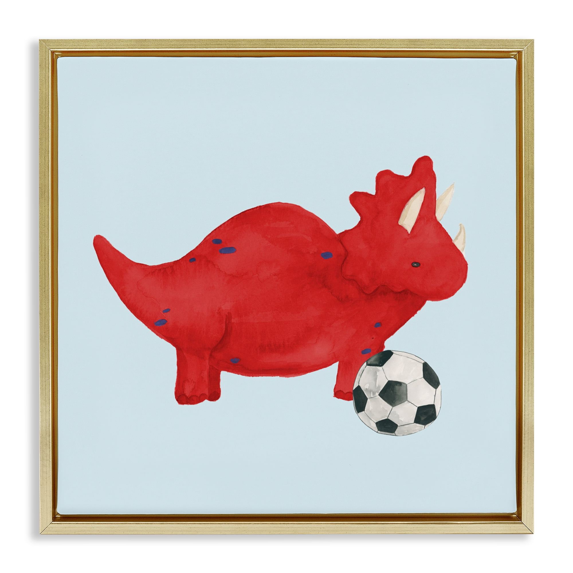 Stupell Industries Baby Dino with Ball Gold Framed Floater Canvas Wall Art, design by Lucille Price