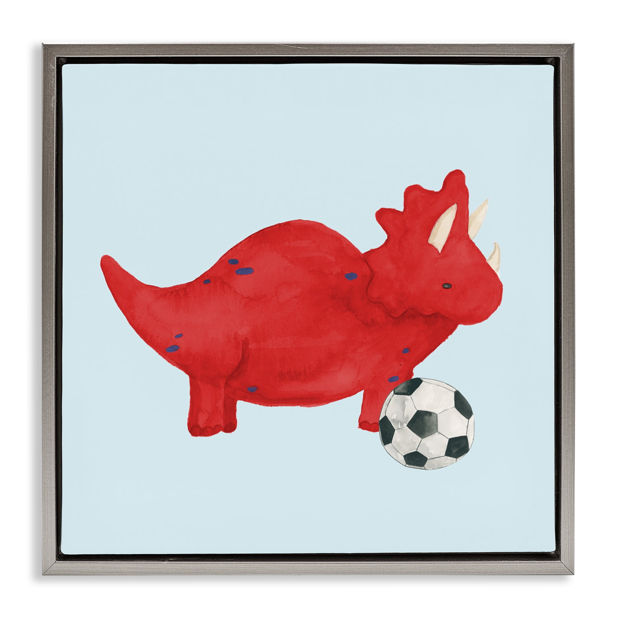 Stupell Industries Baby Dino with Ball Gray Framed Floater Canvas Wall Art, design by Lucille Price
