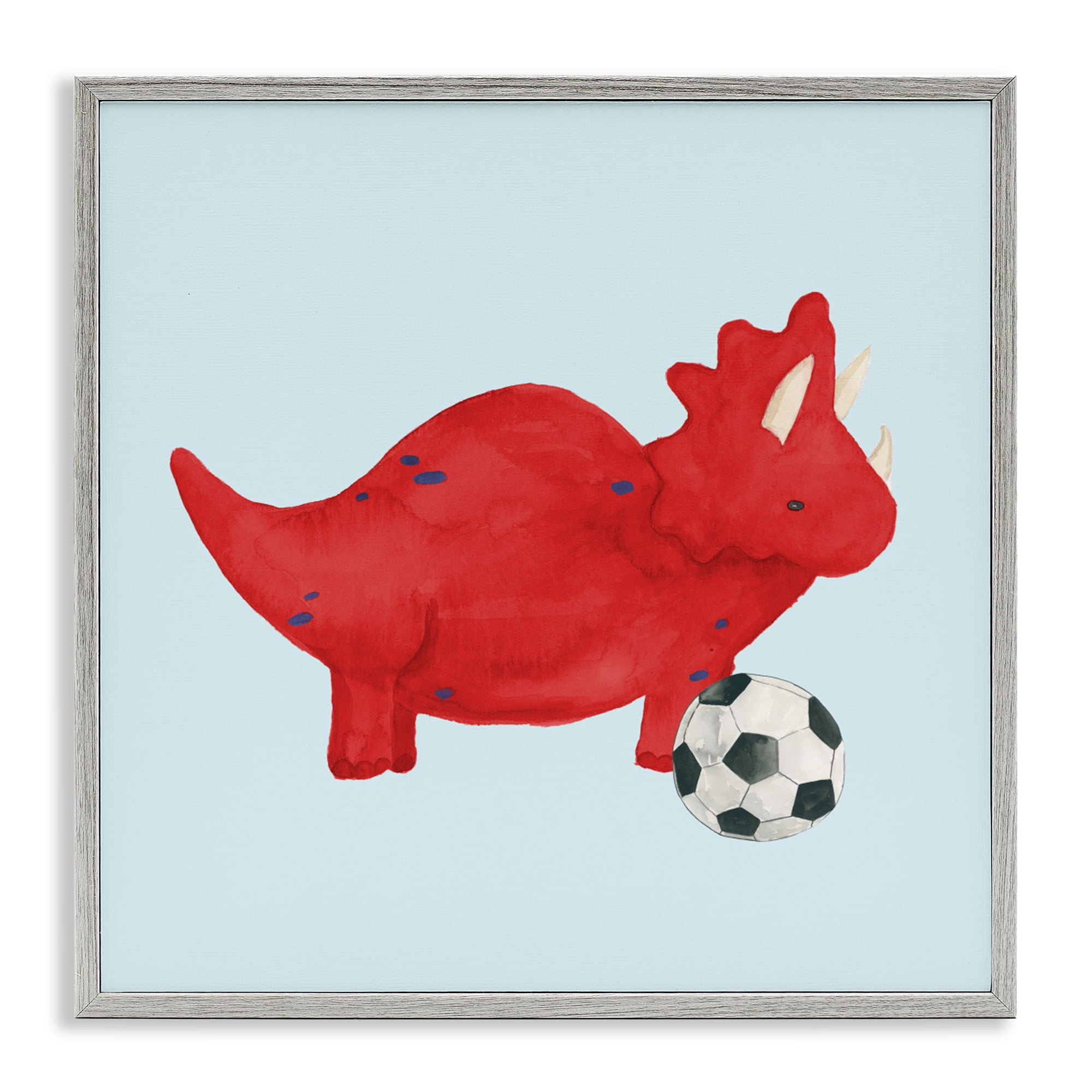 Stupell Industries Baby Dino with Ball Gray Framed Giclee Art, design by Lucille Price