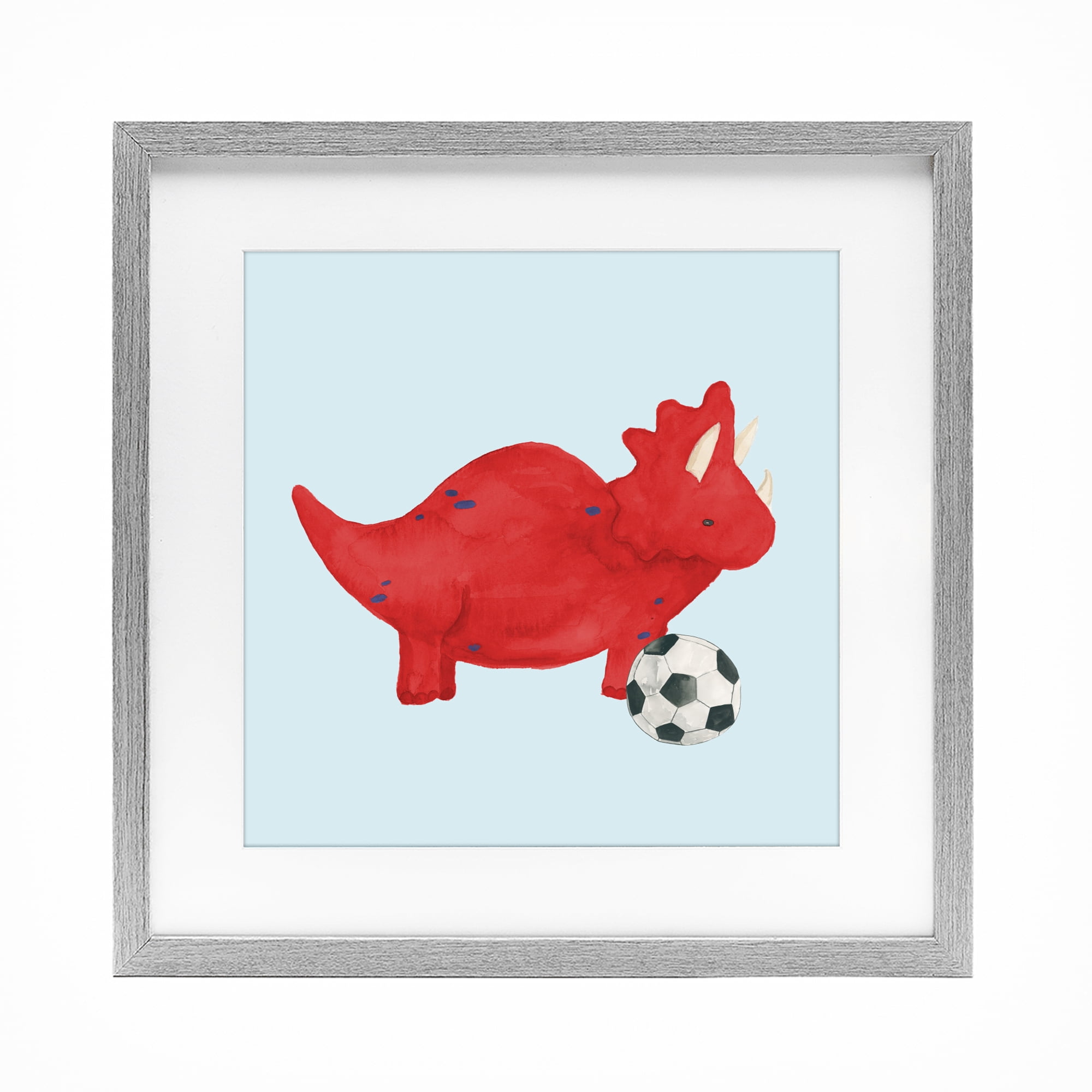 Stupell Industries Baby Dino with Ball Gray Framed Print Under Glass, design by Lucille Price