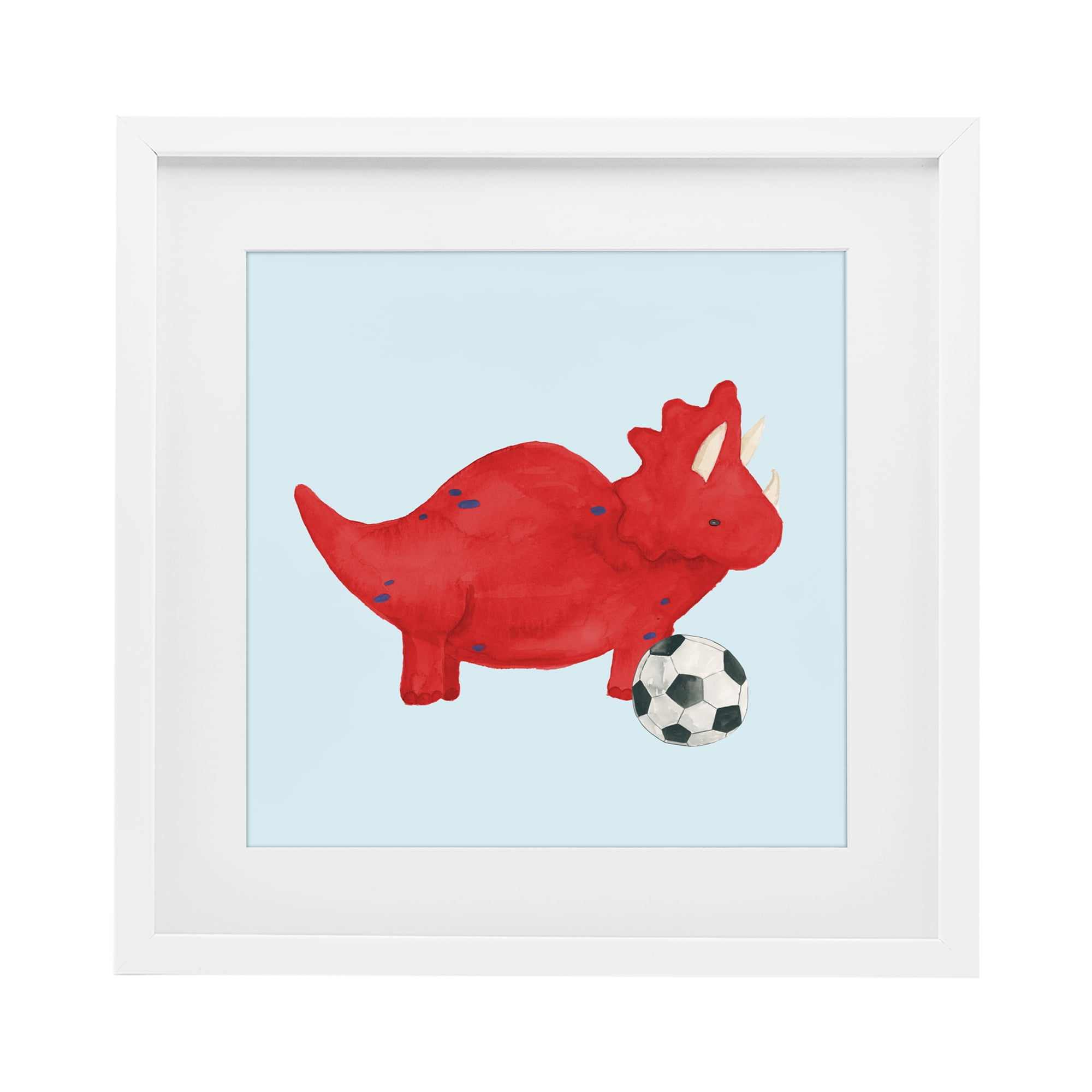 Stupell Industries Baby Dino with Ball White Framed Print Under Glass, design by Lucille Price