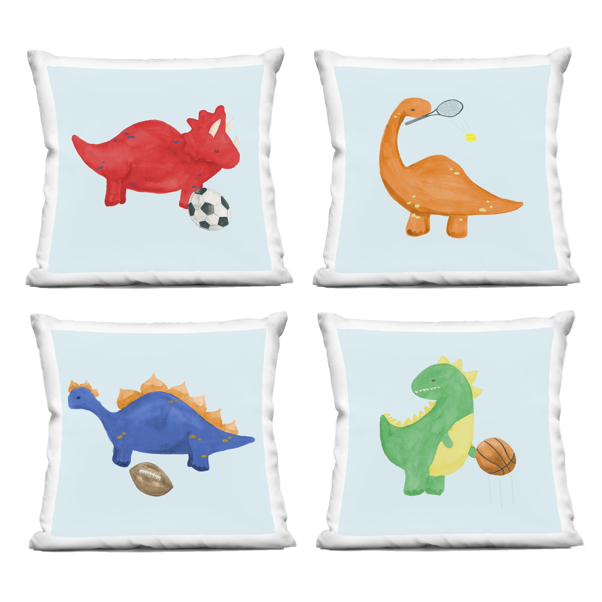 Stupell Industries Baby Dinos Playing Sports 4 Piece Decorative Printed Throw Pillow Set, design by Lucille Price