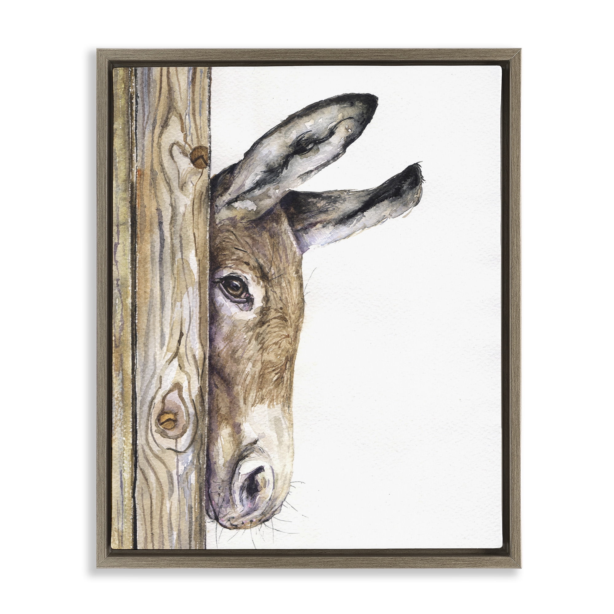 Stupell Industries Baby Donkey Animal Watercolor Animals & Insects Painting Brown Floater Framed Canvas Art Print Wall Art, 25 x 31