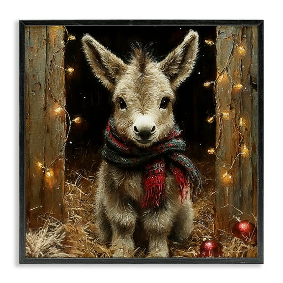 Stupell Industries Baby Donkey & Holiday Lights Animals Painting Black Framed Art Print Wall Art, 17 x 17