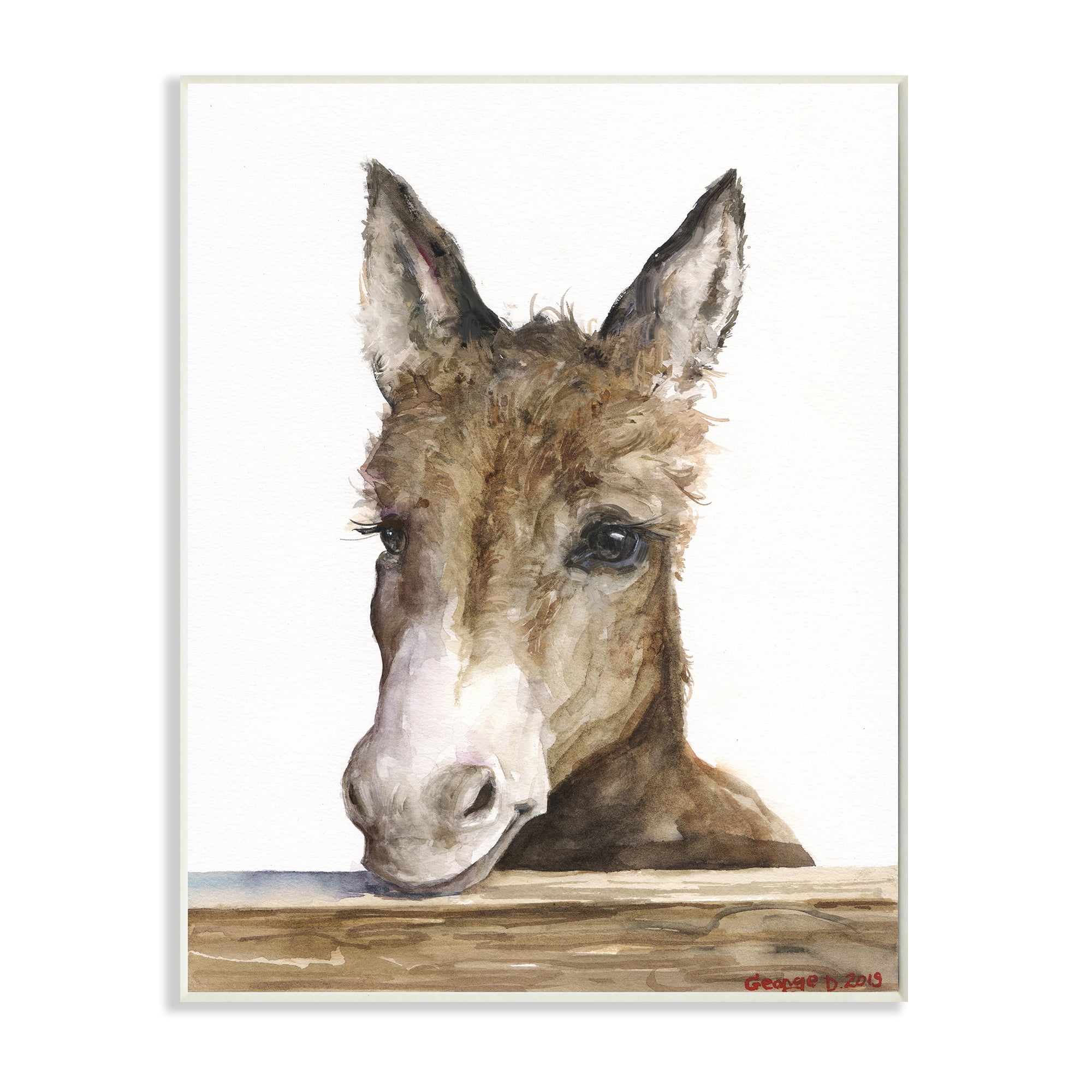 Stupell Industries Baby Donkey Portrait Adorable Farm Animal Wall Plaque, 10 x 15, Design by George Dyachenko