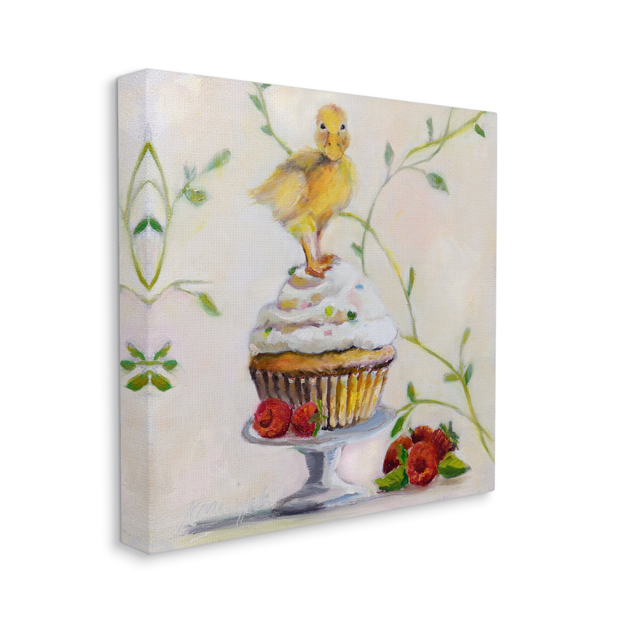 Stupell Industries Baby Duck on Raspberry Cupcake Dessert Painting Canvas Wall Art by Karen Weber Fine Art