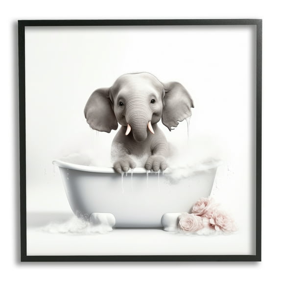 Stupell Industries Baby Elephant Bath Animals & Insects Painting Black Framed Art Print Wall Art, 12 x 12