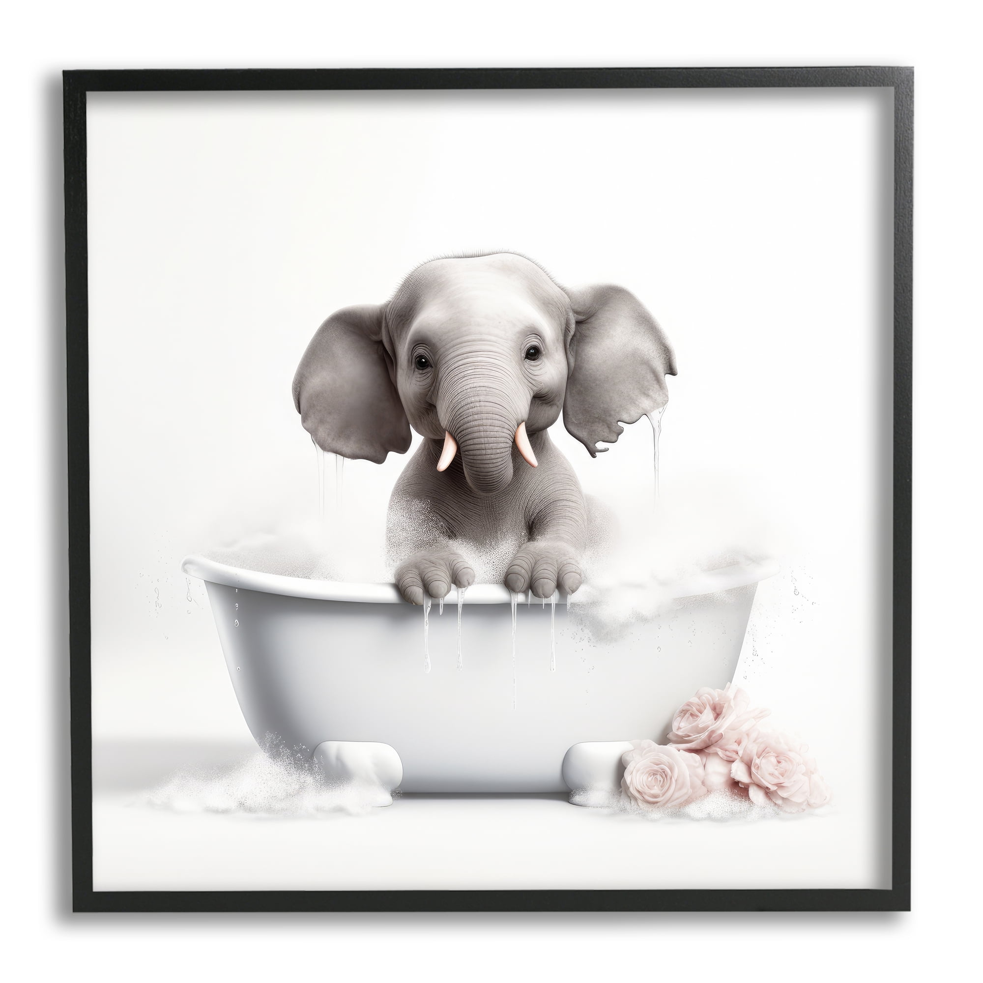 Stupell Industries Baby Elephant Bath Animals & Insects Painting Black Framed Art Print Wall Art, 17 x 17