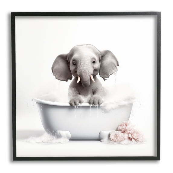 Stupell Industries Baby Elephant Bath Animals & Insects Painting Black Framed Art Print Wall Art, 24 x 24