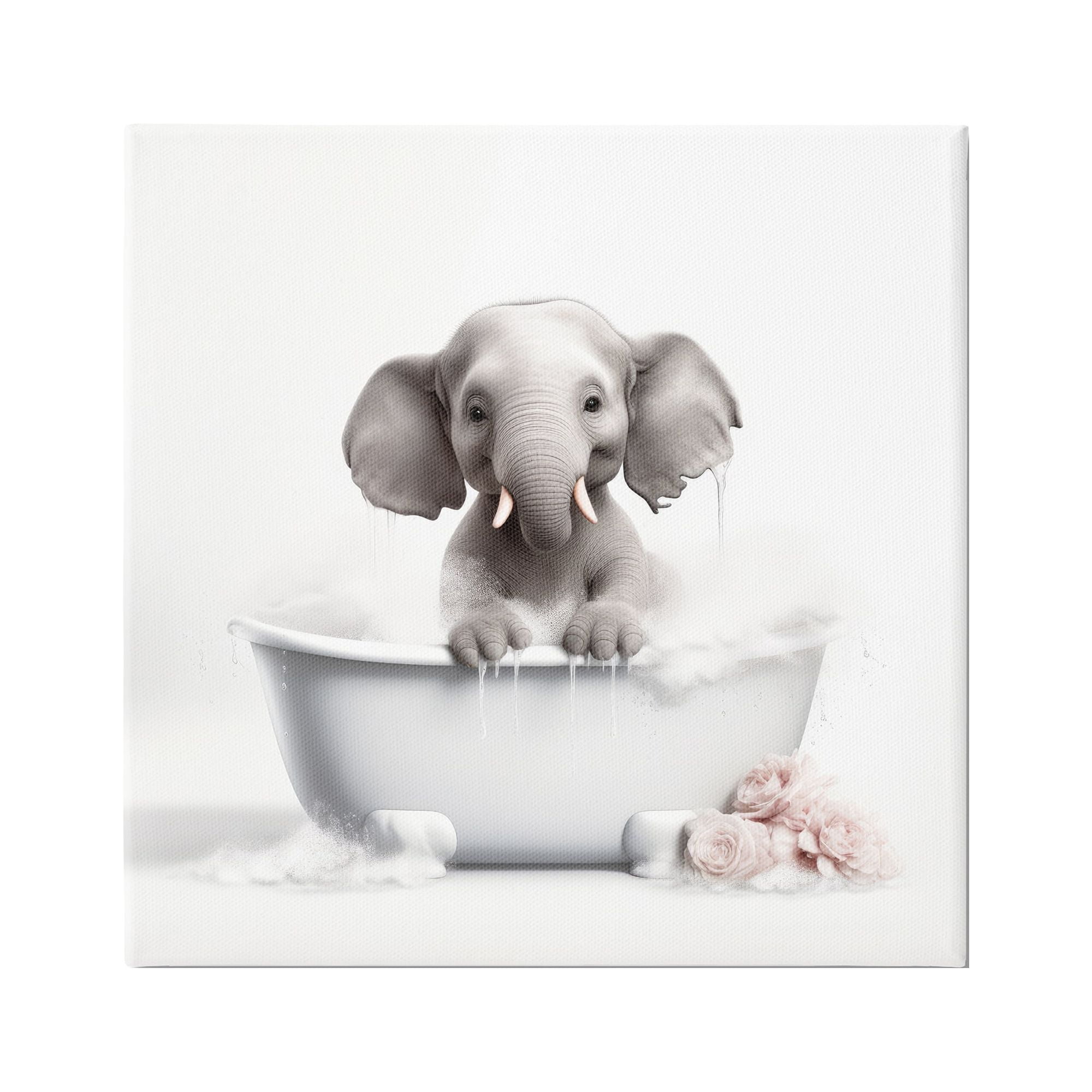 Stupell Industries Baby Elephant Bath Animals & Insects Painting Gallery Wrapped Canvas Art Print Wall Art, 36 x 36