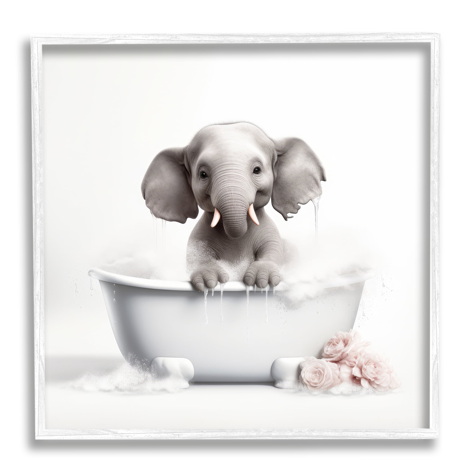 Stupell Industries Baby Elephant Bath Animals & Insects Painting White Framed Art Print Wall Art, 12 x 12