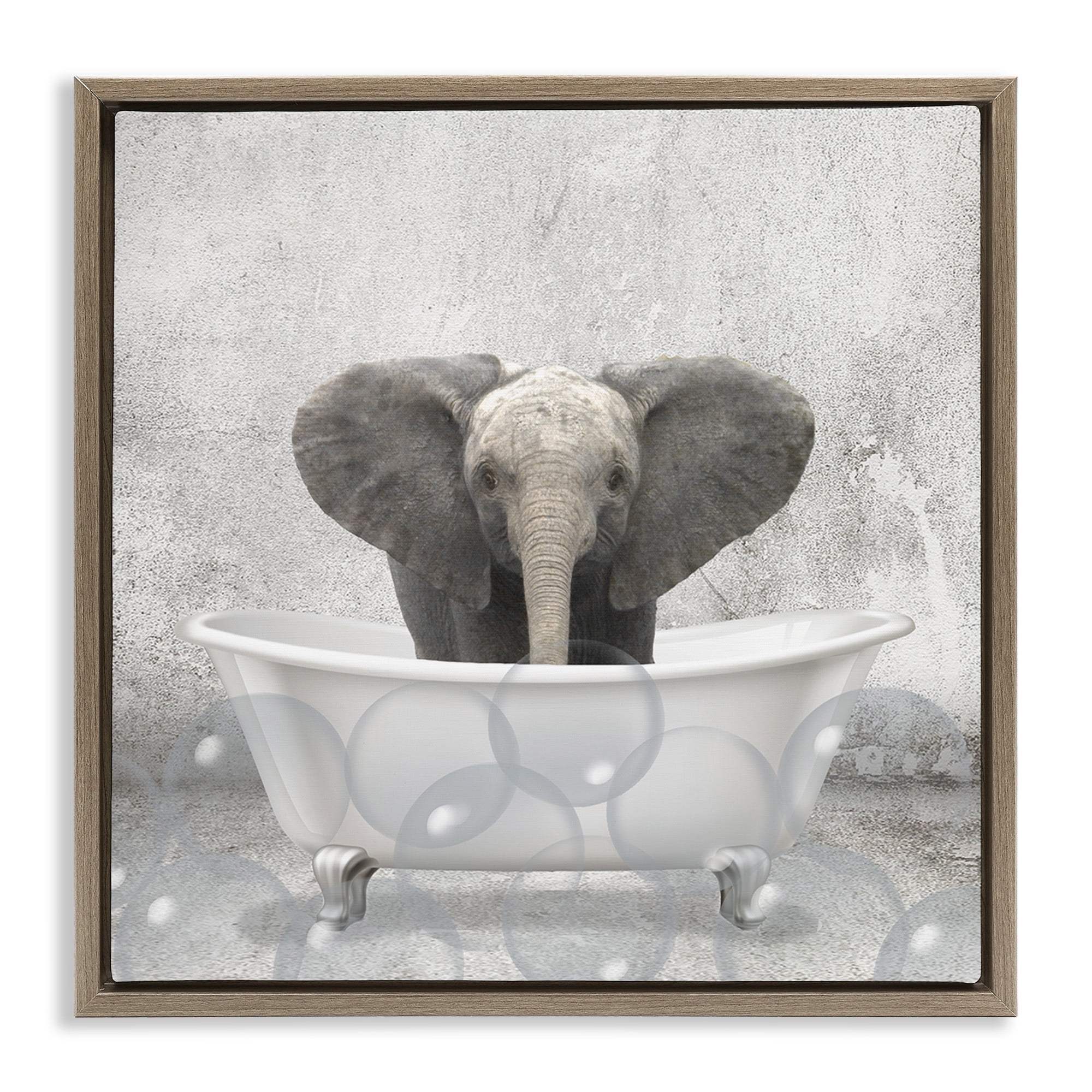 Stupell Industries Baby Elephant Bath Time Animals & Insects Painting Brown Floater Framed Canvas Art Print Wall Art, 25 x 25