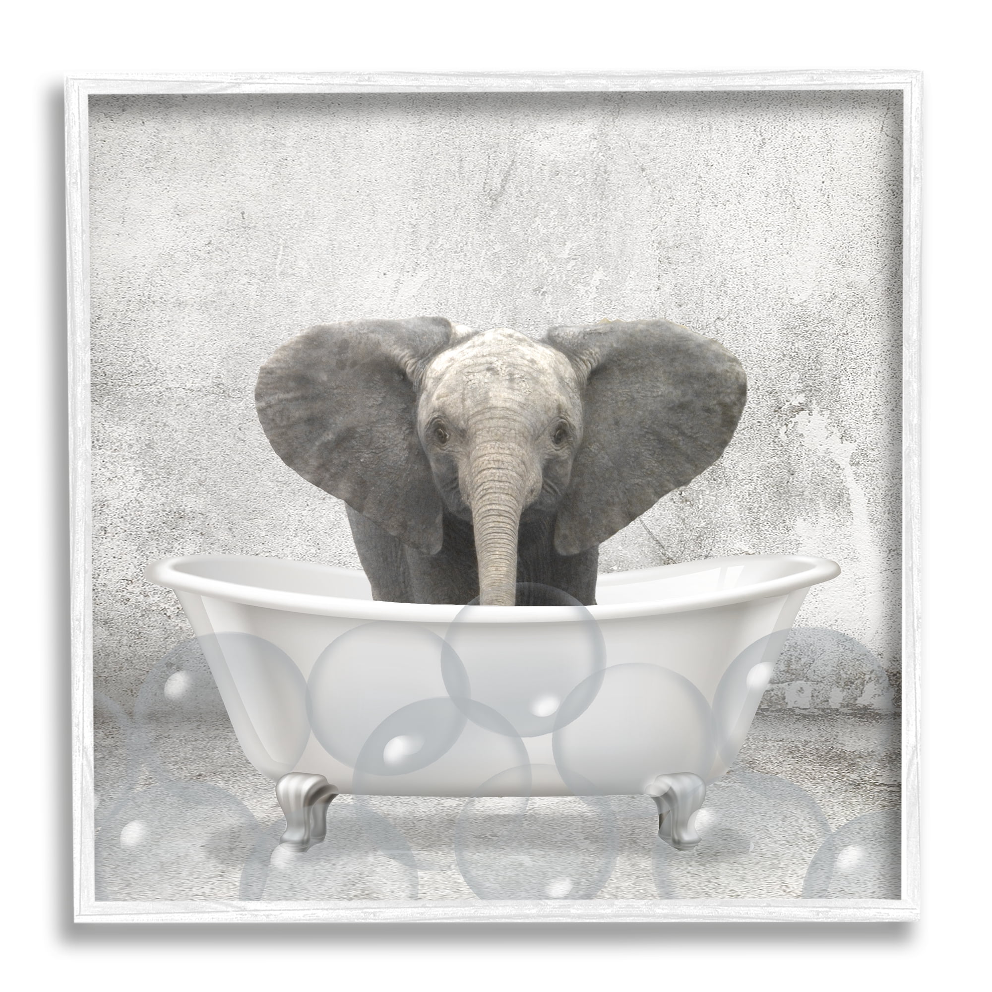 Stupell Industries Baby Elephant Bath Time Cute Animal Design, 12 x 12,Design by Kimberly Allen