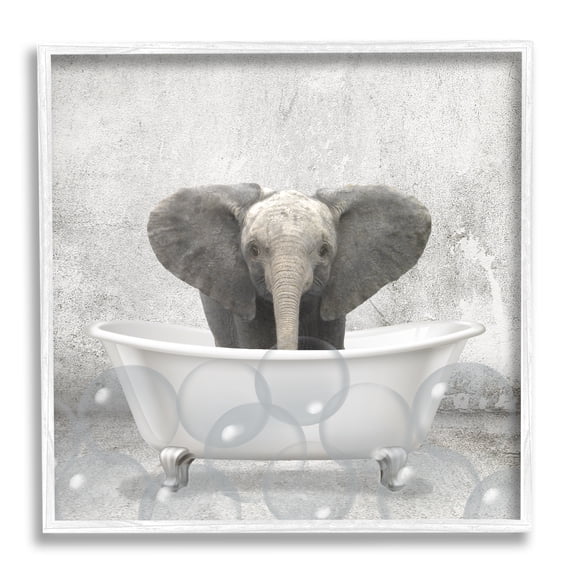 Stupell Industries Baby Elephant Bath Time Cute Animal Design, 12 x 12,Design by Kimberly Allen