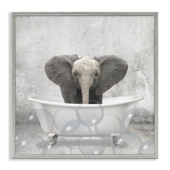Stupell Industries Baby Elephant Bath Time Cute Animal Design, 24 x 24,Design by Kimberly Allen
