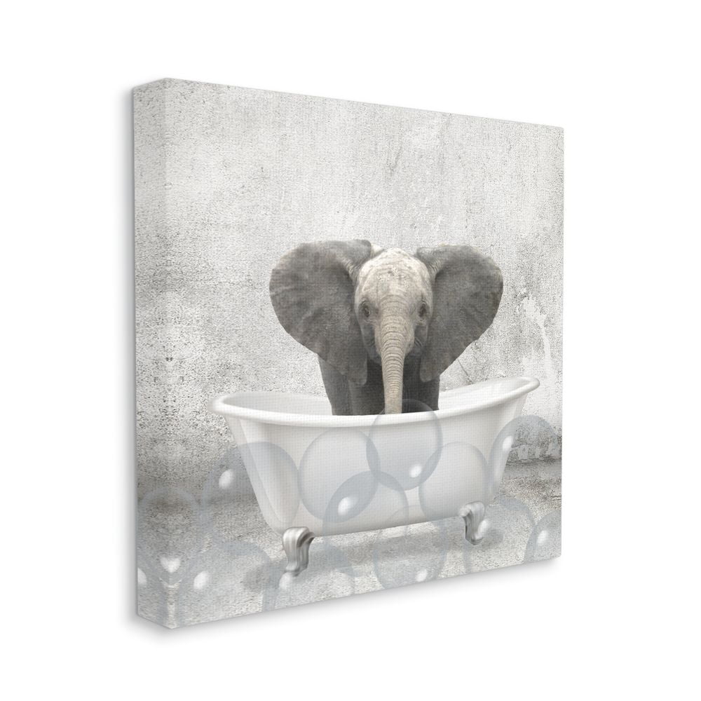Stupell Industries Baby Elephant Bath Time Cute Animal Design Canvas Wall Art by Kim Allen