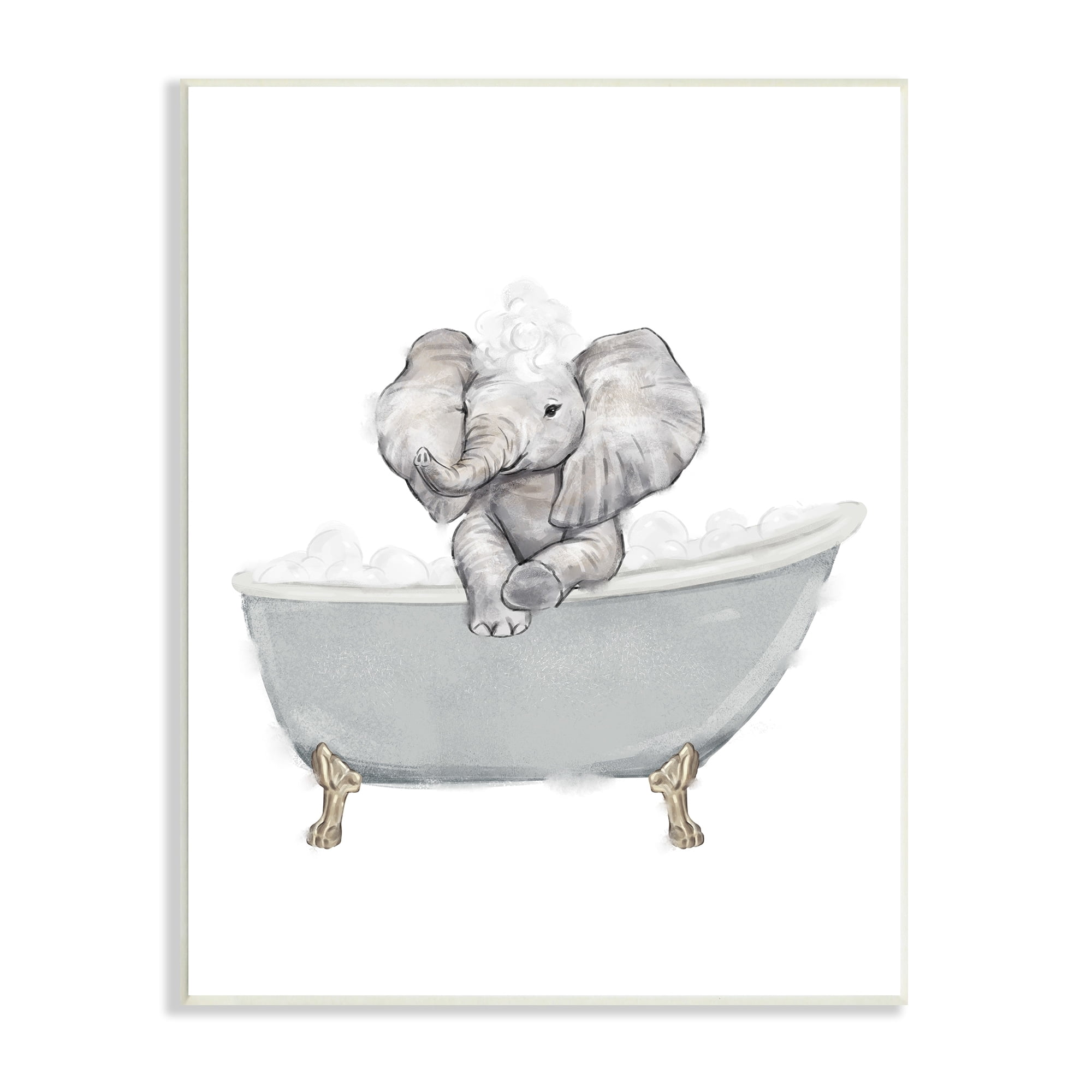 Stupell Industries Baby Elephant Bubble Claw Bathtub Safari Animal Bathroom, 13 x 19, Design by Ziwei Li