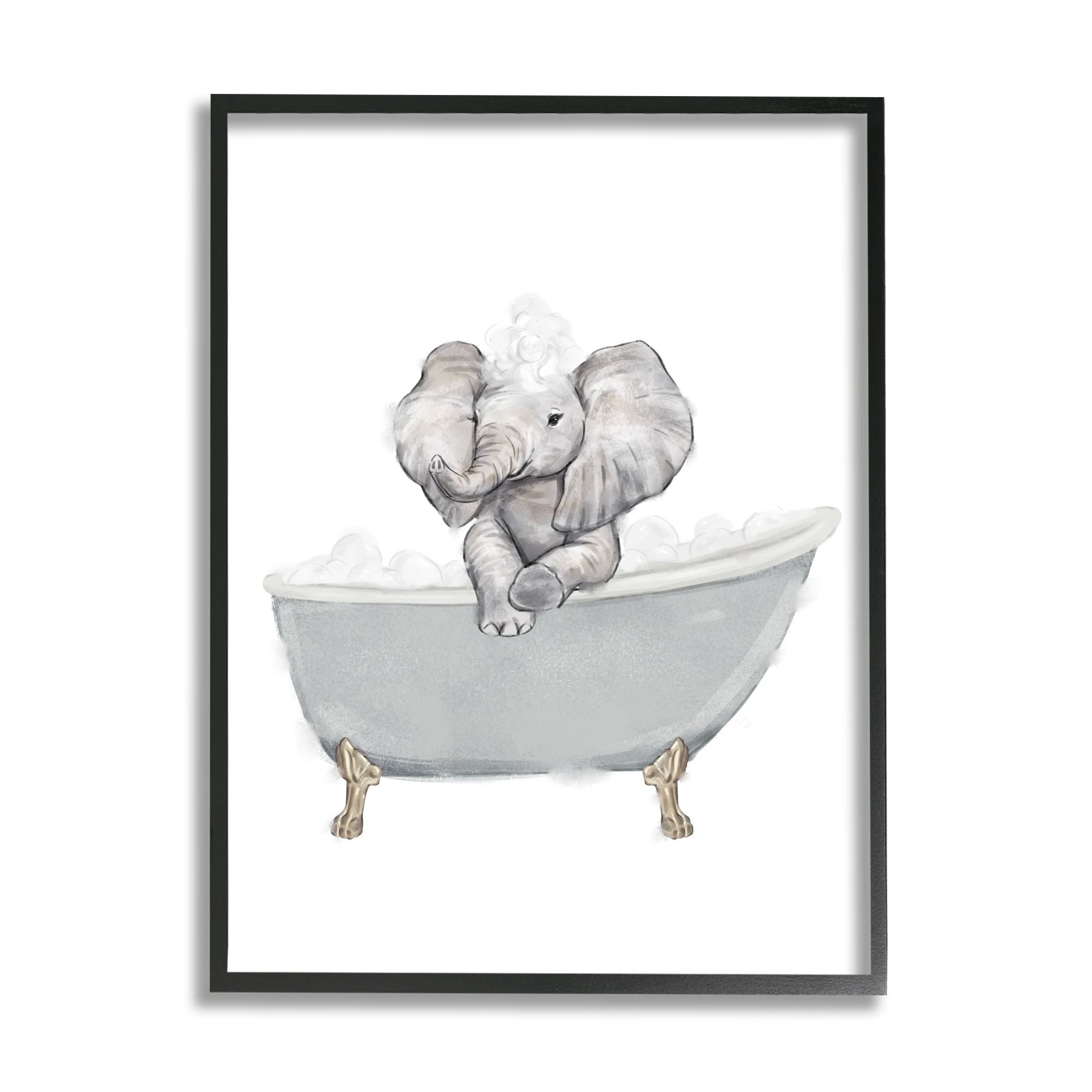 Stupell Industries Baby Elephant Bubble Claw Bathtub Safari Animal Bathroom, 24 x 30, Design by Ziwei Li