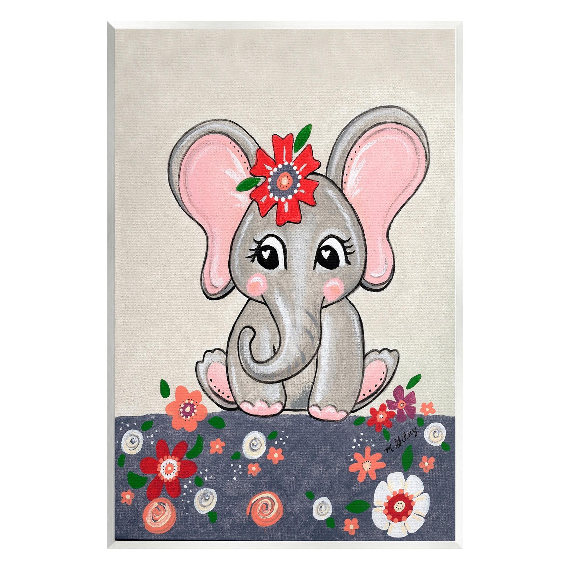 Stupell Industries Baby Elephant & Flowers Animals & Insects Painting Unframed Art Print Wall Art, 10 x 15