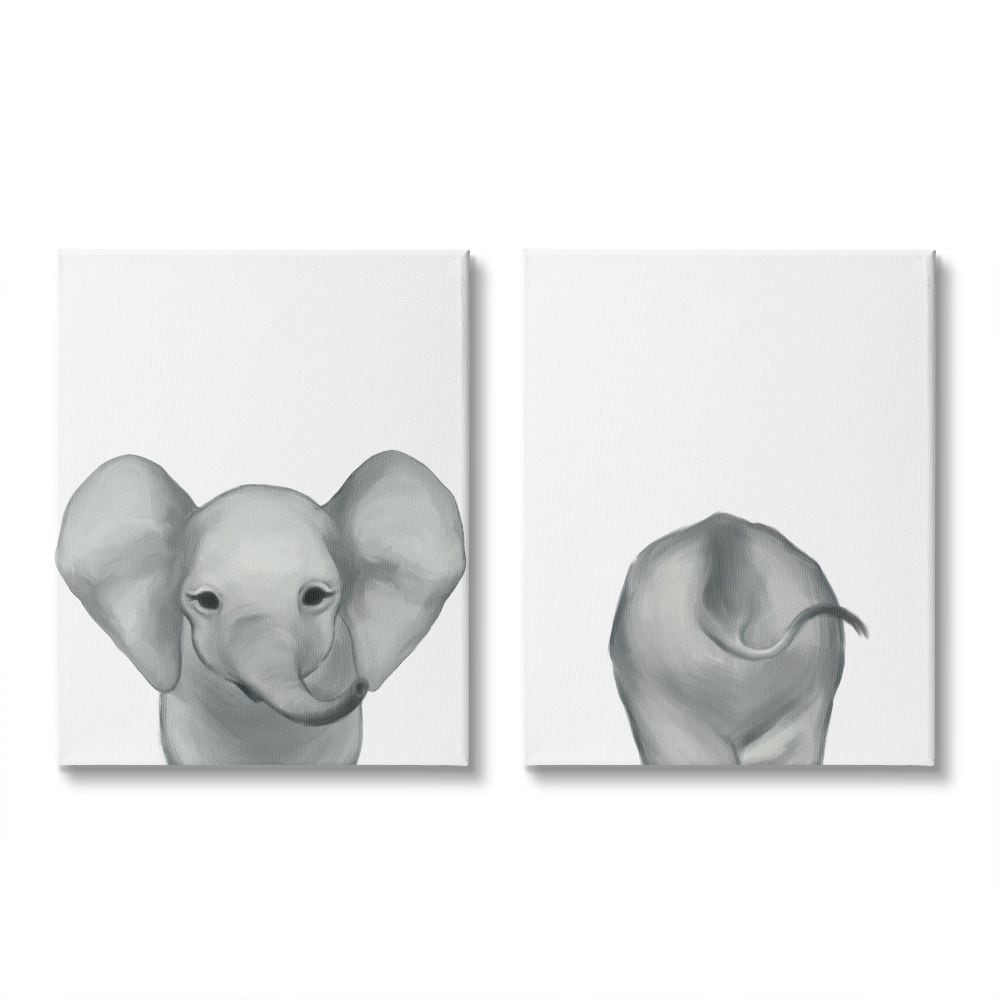 Stupell Industries Baby Elephant Front and Behind Children's Zoo Animals Canvas Wall Art Design by Ziwei Li, 2 Piece, 16" x 20"