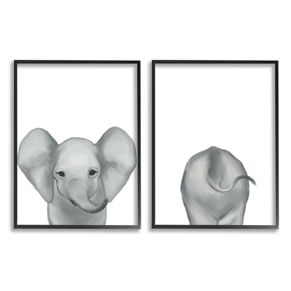 Stupell Industries Baby Elephant Front and Behind Children's Zoo Animals Framed Wall Art Design by Ziwei Li, 2 Piece, 16" x 20", Black Framed