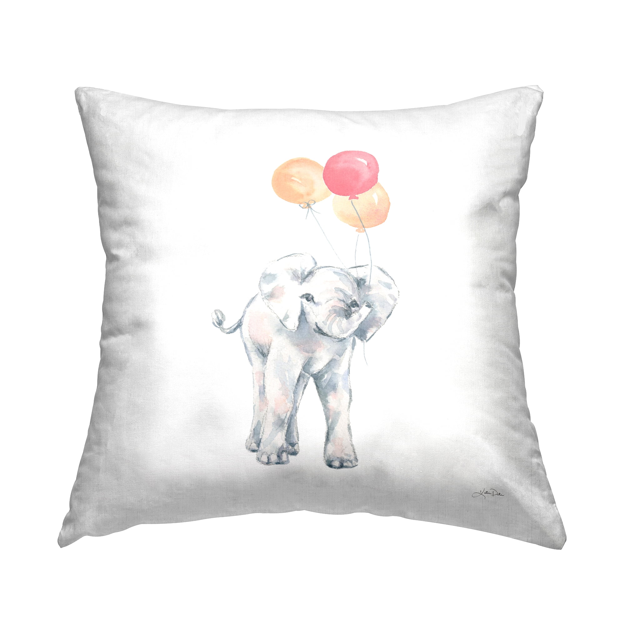 Stupell Industries Baby Elephant Holding Balloons Casual Wildlife Animal Design by Katina Pete Throw Pillow