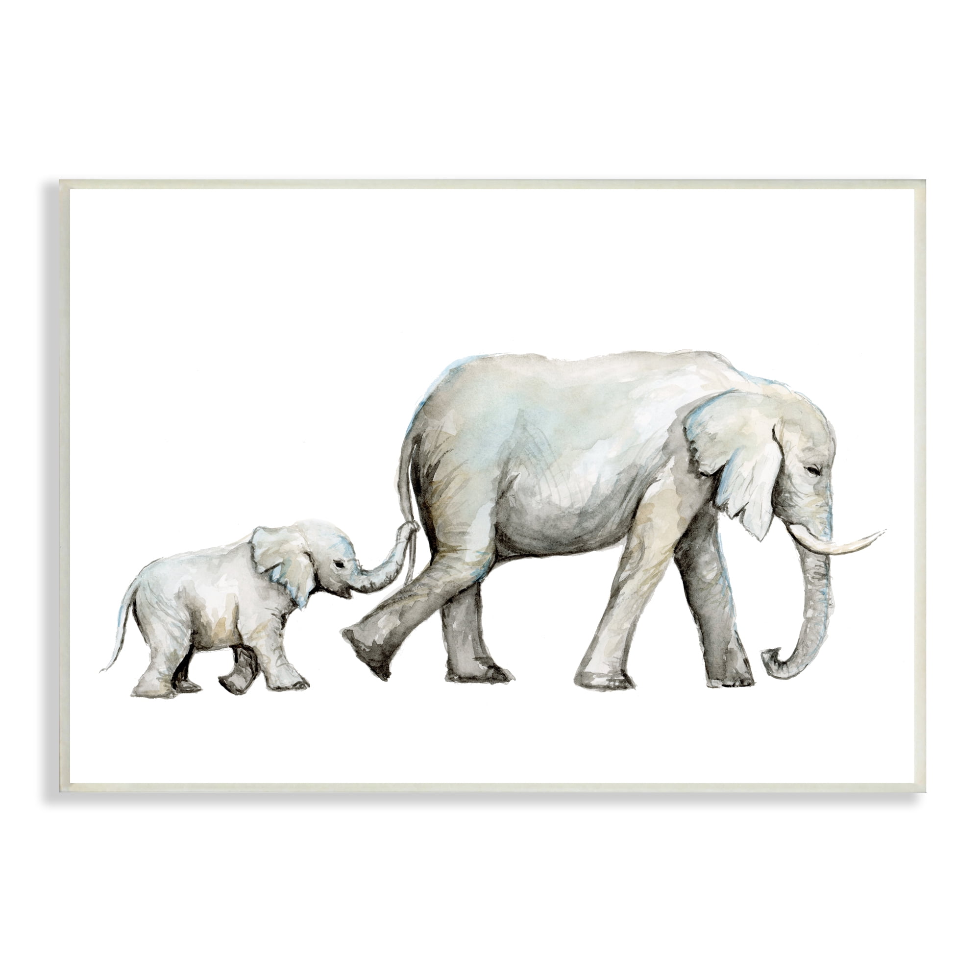 Stupell Industries Baby Elephant Mother Watercolor Painting Nursery Safari Animals, 19 x 13,Design by Fox Hollow Studios