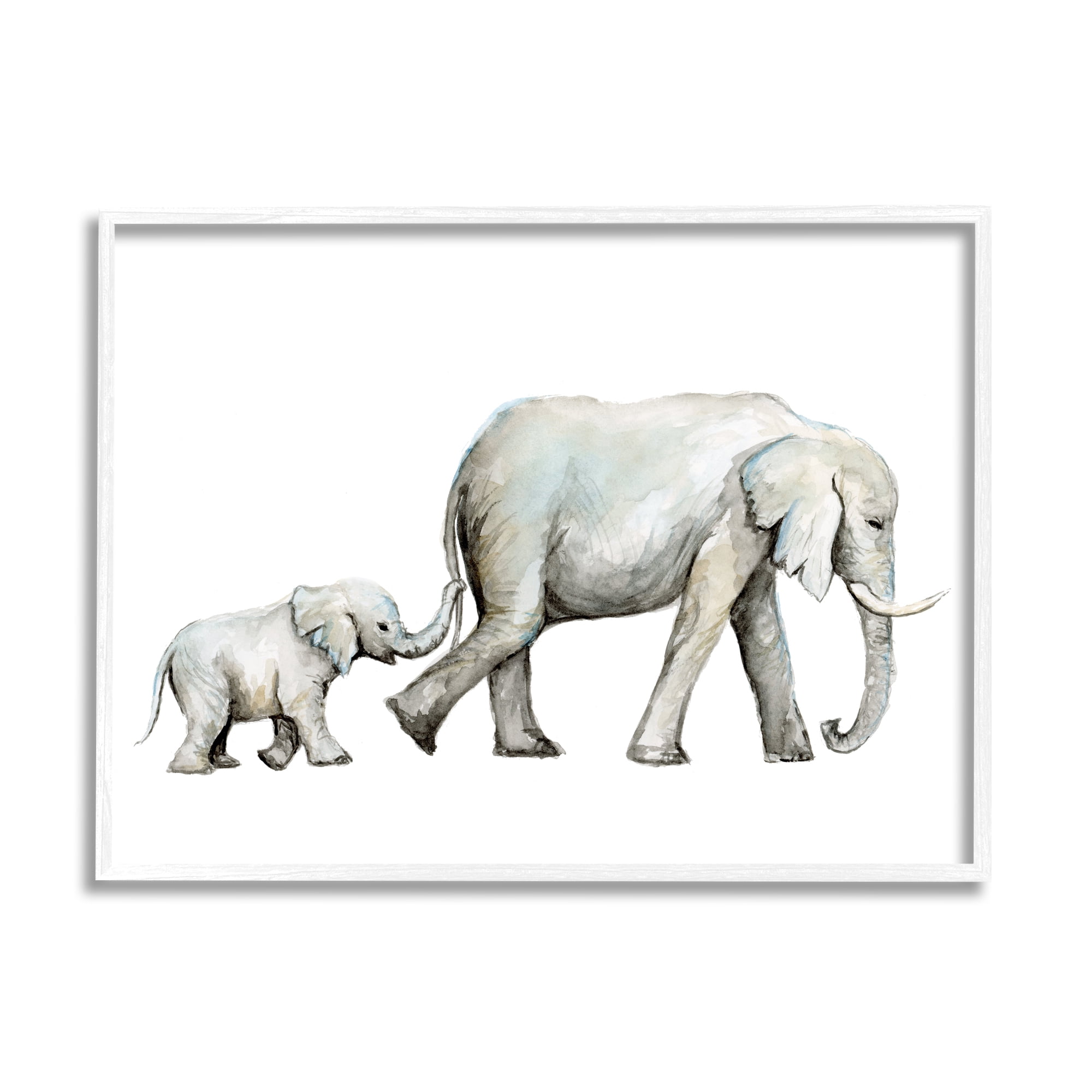 Stupell Industries Baby Elephant Mother Watercolor Painting Nursery Safari Animals, 20 x 16,Design by Fox Hollow Studios